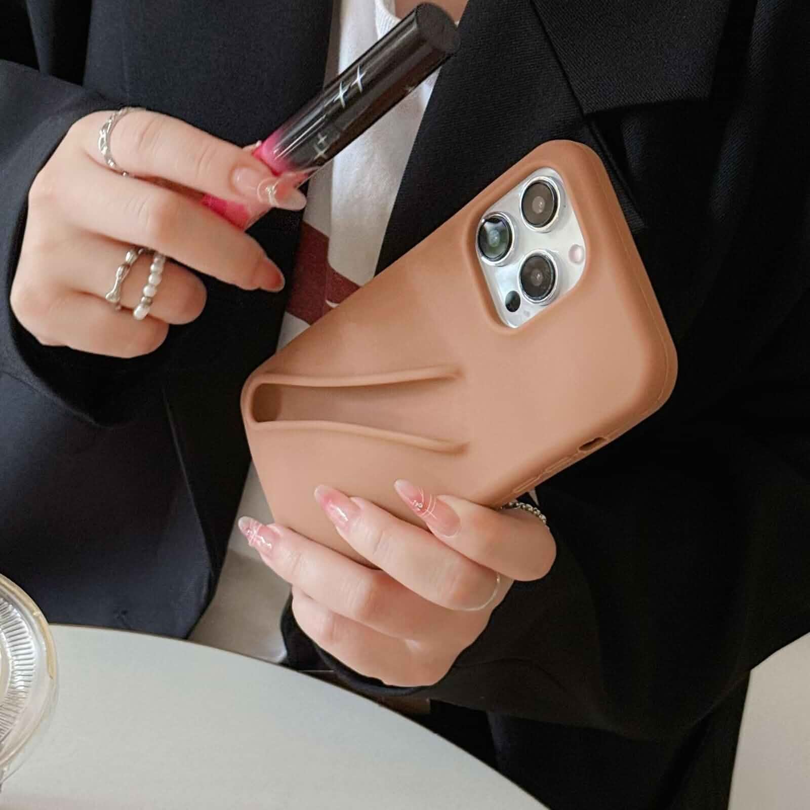 Lip Gloss Holder Phone Case for iPhone 16 Plus, Lipgloss Case Lipstick Lip Glaze Designed Stylish Silicone Funny Women Girls Cover for iPhone 16 Plus 6.7 inch 2024 (Brown)