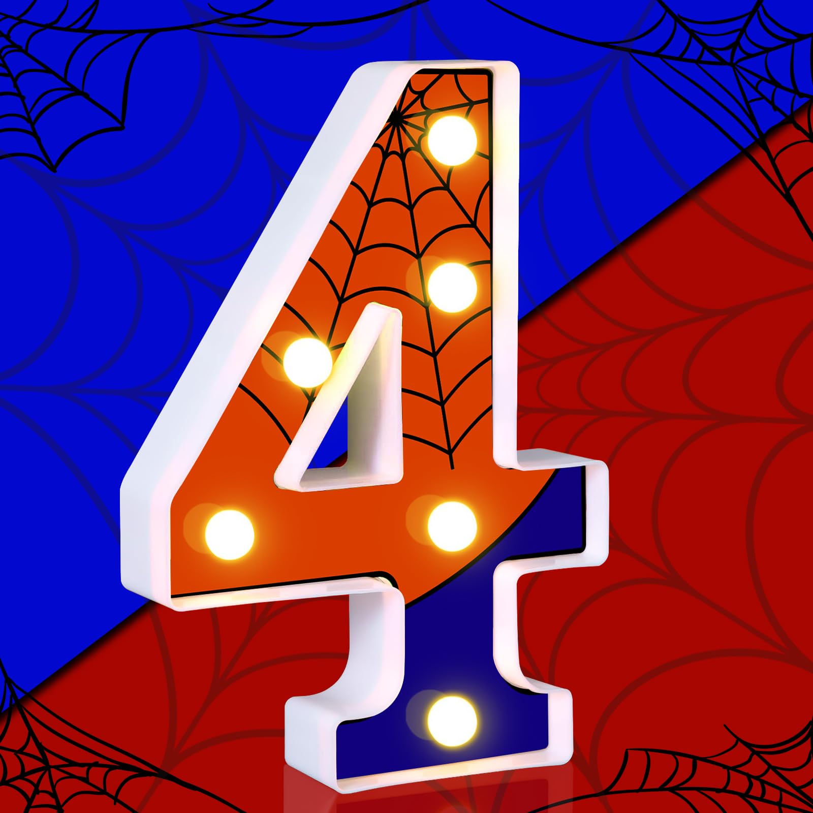 8.5" Spider Light up Numbers Spider Birthday Decorations Happy Birthday Light up Sign Night Light for Spider Decorations Spider Party Favors Spider Birthday Party Supplies (Number 4)