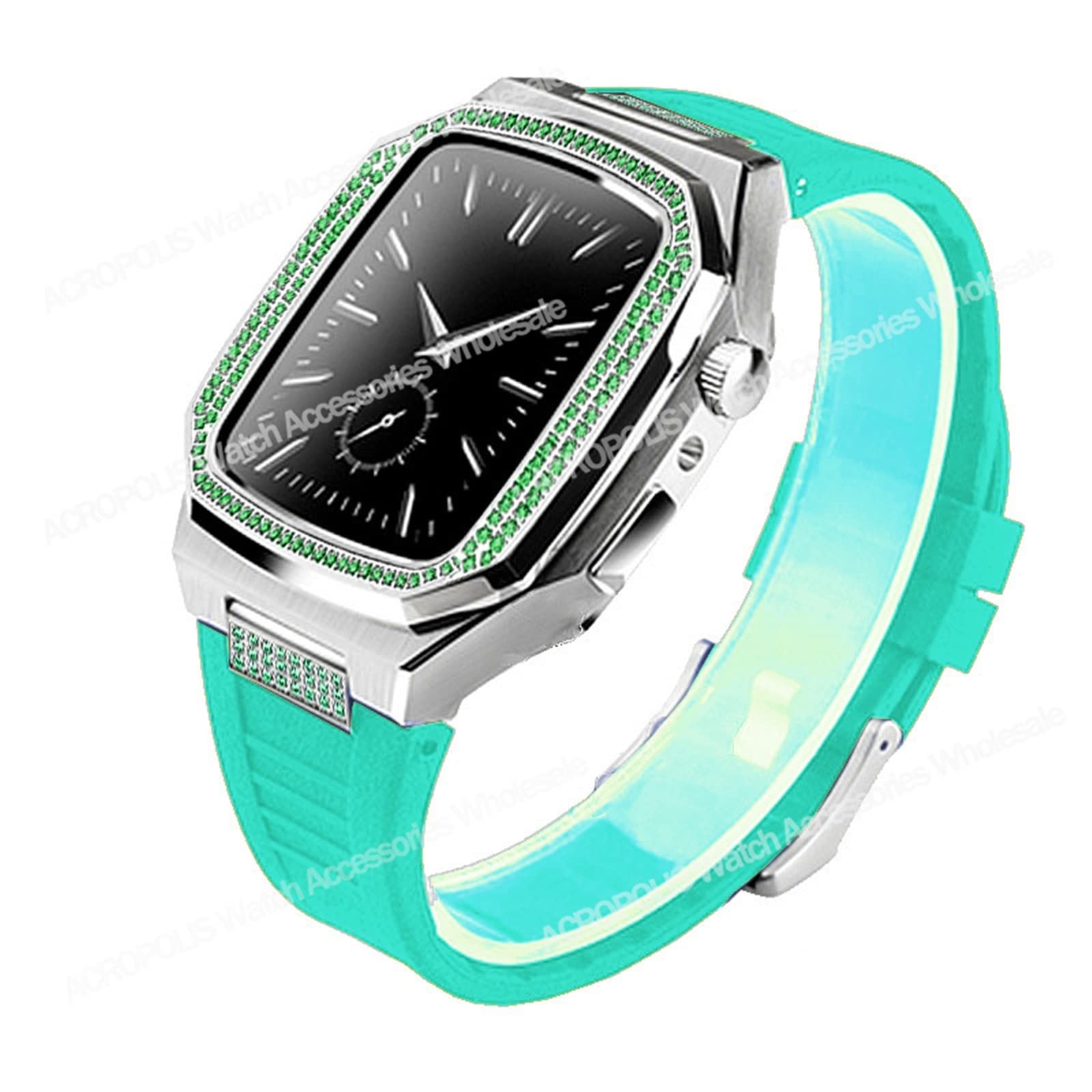 CNHKAU Diamond Modification Kit Case for Apple Watch Band 8 7 45mm 44mm Stainless Steel Case Strap for IWatch Series 6 SE 5 4 DIY Mod Set (Color : GrS-Gr-TiffanyU, Size : 45MM)