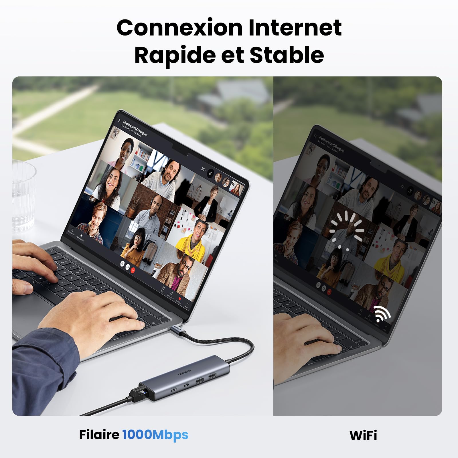 UGREEN 10Gbps Hub Ethernet 5 en 1 Adaptateur RJ45 USB C 3.2 Gen 2 | Compatible avec iPhone 16 Plus Pro Max 15 MacBook iPad Air Surface Galaxy S25 Câble 30CM