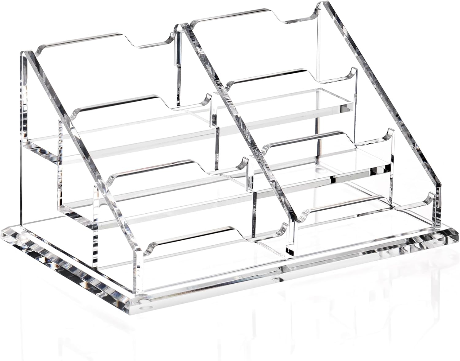 HeZone Business Card Holder for Desk, Acrylic Business Card Organizer , Multiple 6 Slots 3 Tier Business Cards Stand for Women& Men,Office Desk Accessories,Organize 300 Cards-1 Pack(Horizontal,Clear)