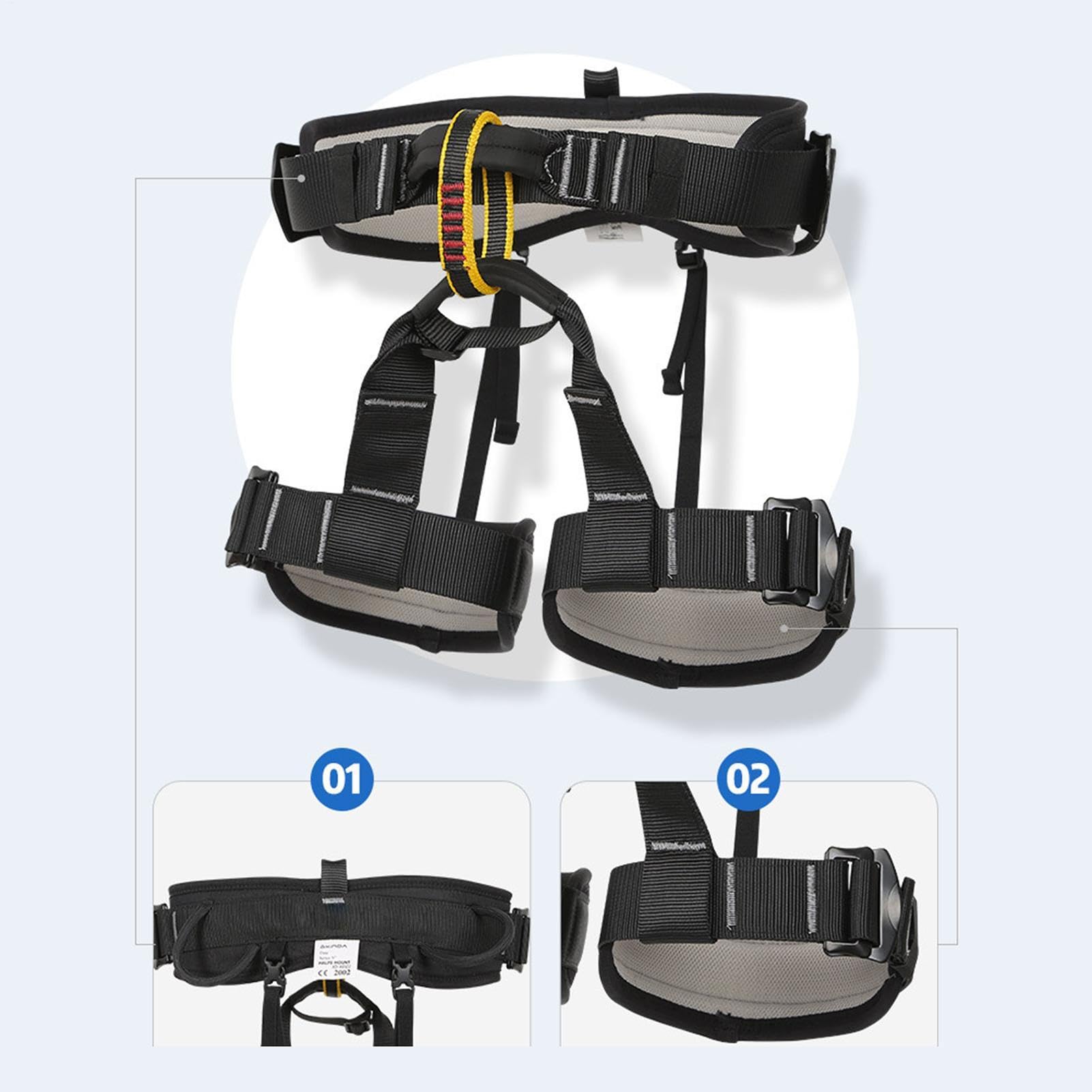 Arnés De Escalada Hombre Protección de Escalada en Roca, Anticaídas, | Arnés Ajustable de Protección Anticaídas Equipo De Montañismo Y Camping Para Montañismo Rescate Espeleología Tejad