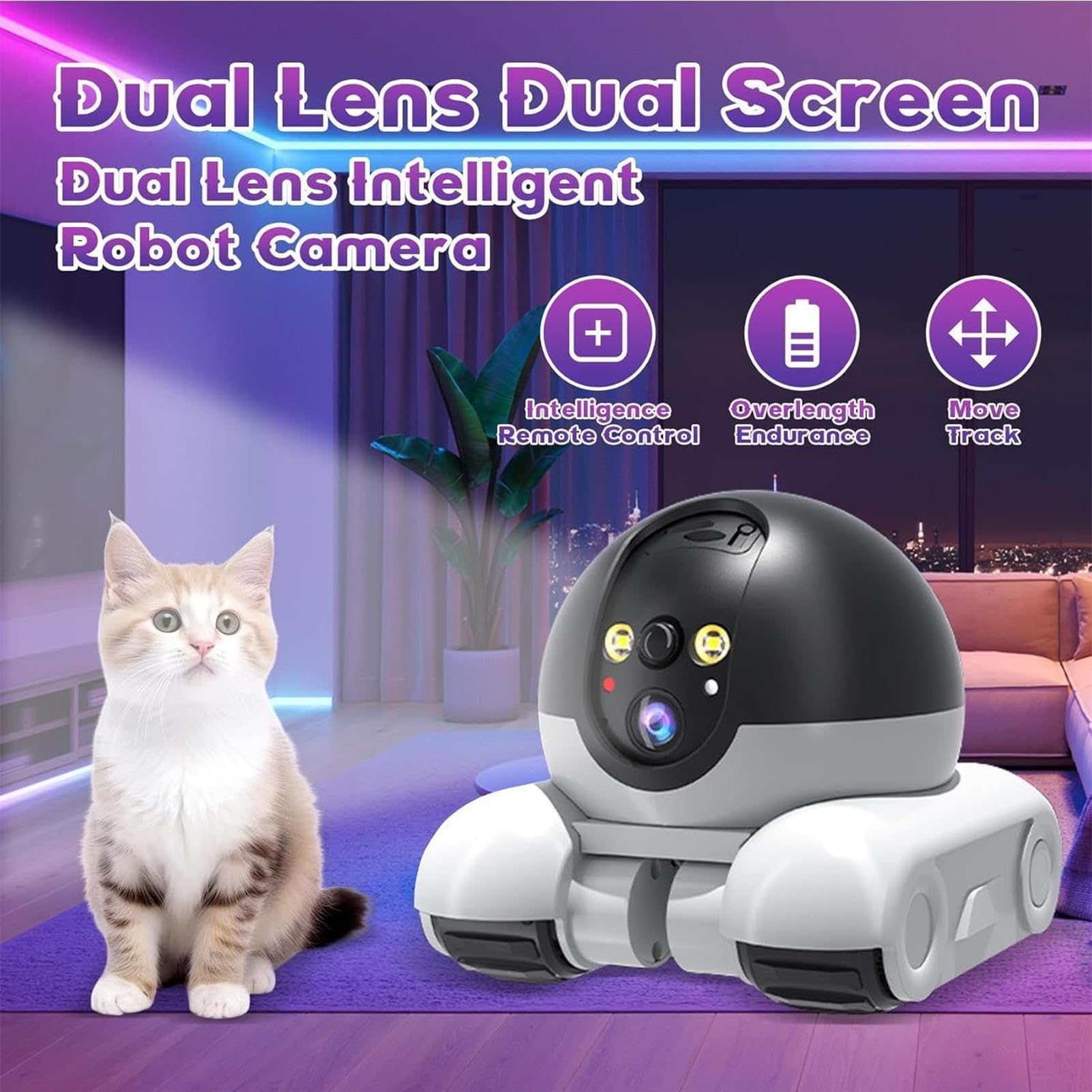 Blinky Bot Caméra de sécurité Mobile 1080p Double Objectif 360° AI Blanc