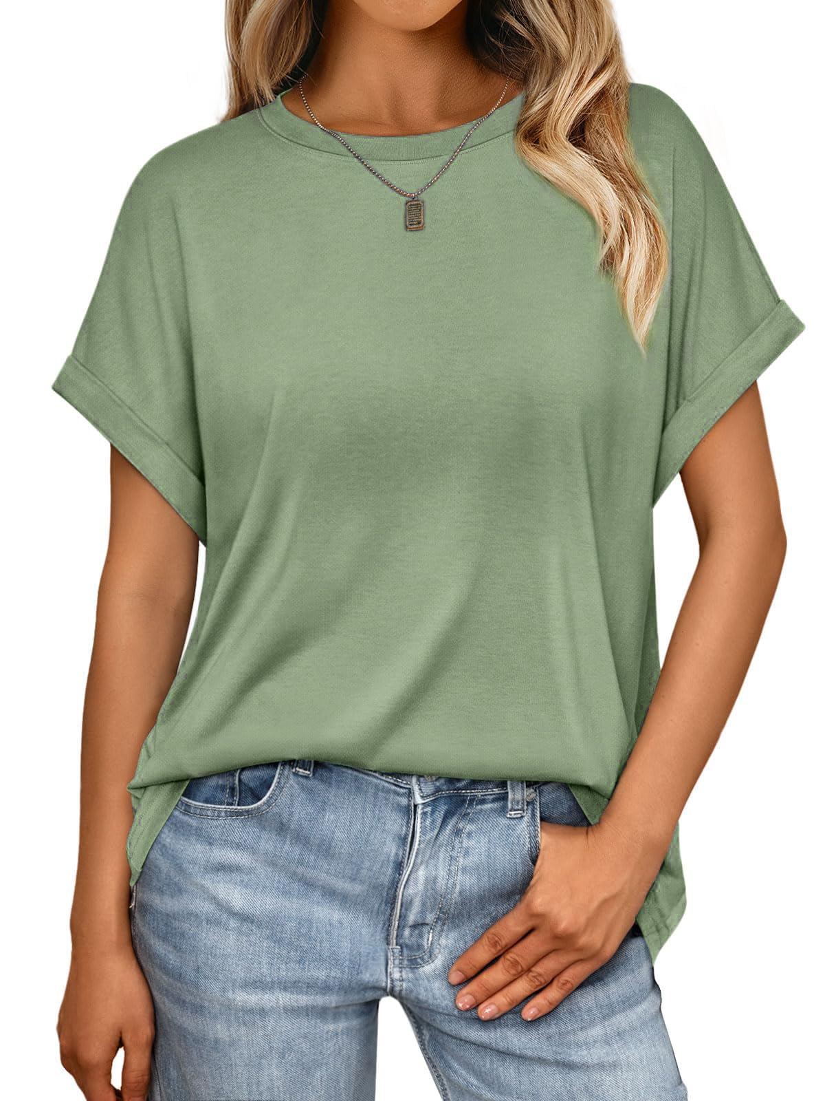 Cuptacc Tshirt Damen Rundhalsausschnitt Kurzarm Oversize T Shirt Sommer Casual Flügelärmel Top Damen Locker