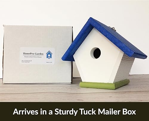 Miniatura 6 de HomePro Garden Casa de Wren Colgante Casa de pájaros de madera polivinílica azul y verde brillante