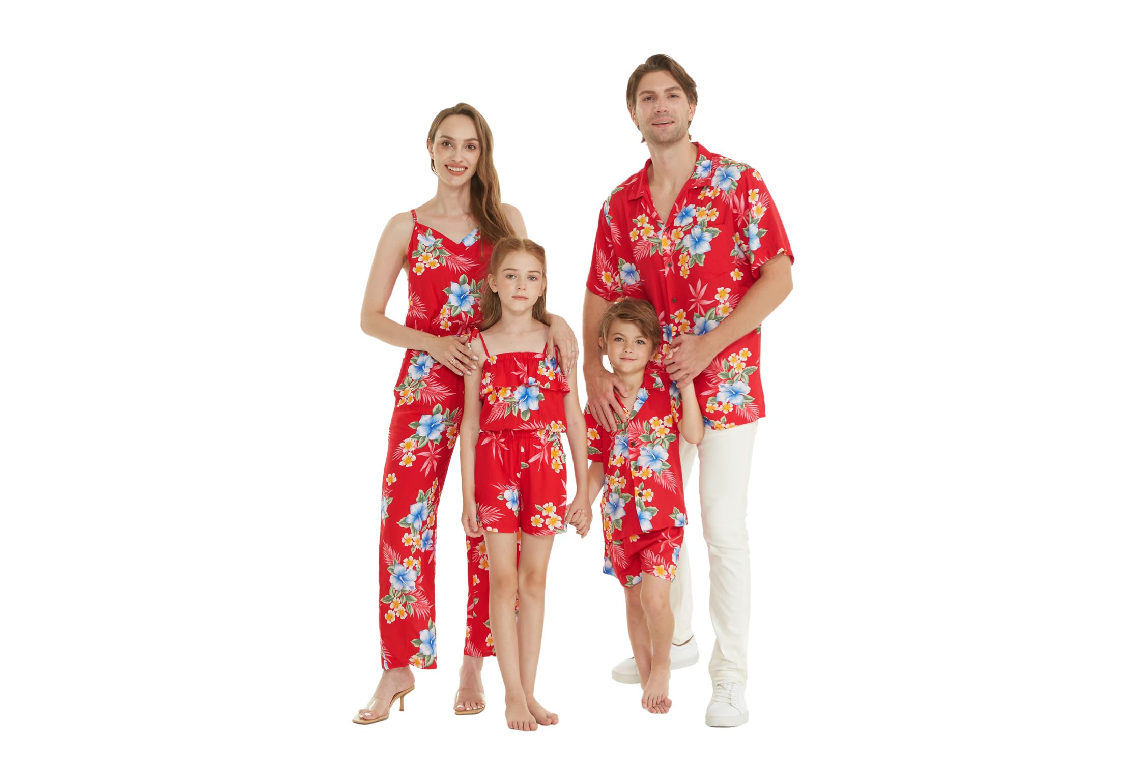 Matchable Family Hawaiian Luau Men Women Girl Boy Clothes in Hibiscus Red
