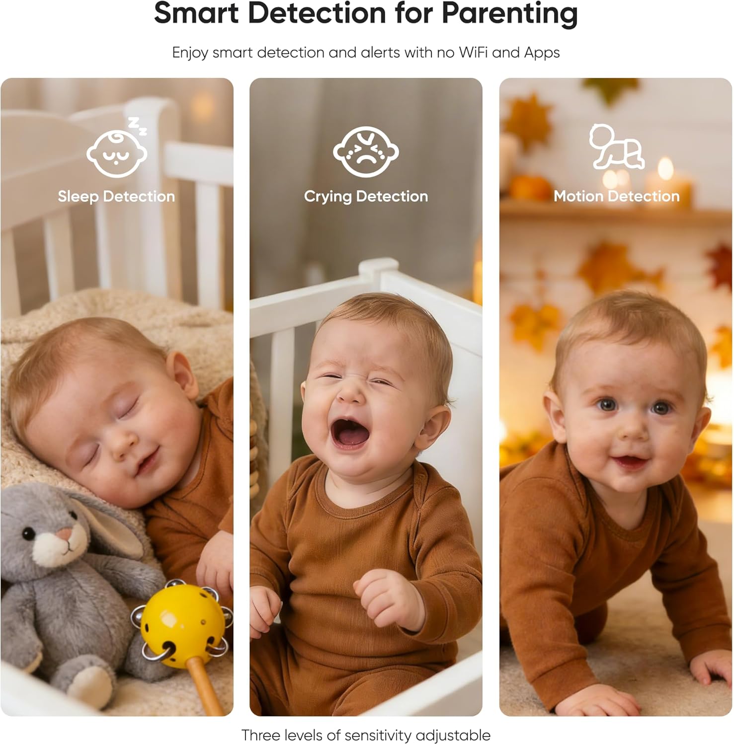 bonoch 2K 5.5" Split Screen Baby Monitor with 2 Cameras, 240hrs Battery Dual Video Monitor, White Noise, 1600ft Long-range, Hack-Proof No WiFi, Night Vision, Smart Detect for Cry/Sleep Turnover/Motion