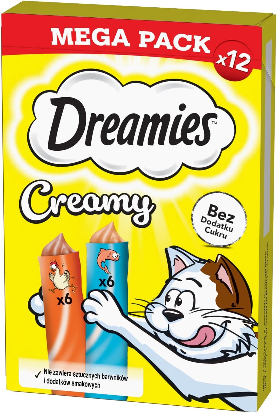 Dreamies Creamy Mega Pack z kurczakiem i z łososiem przysmak dla kota 12x 10g
