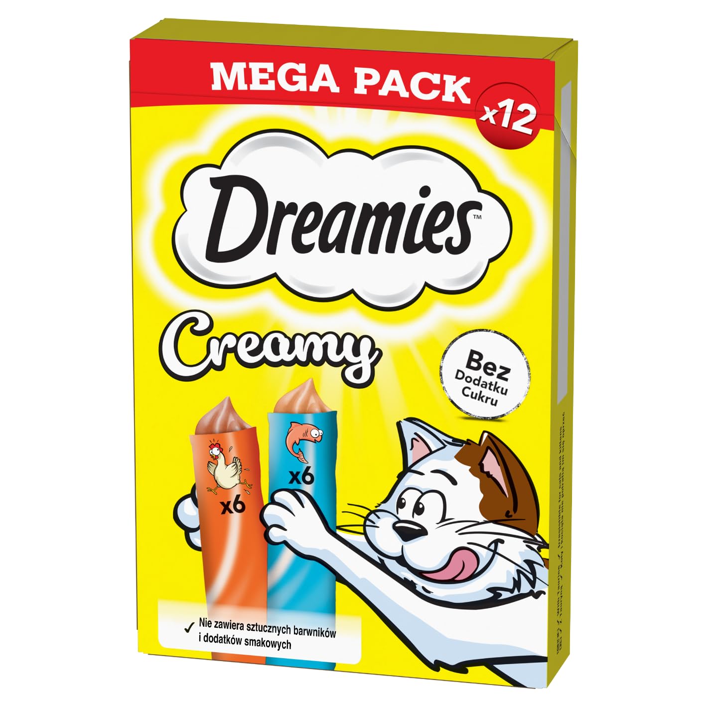 Dreamies Creamy Mega Pack z kurczakiem i z łososiem przysmak dla kota 12x 10g