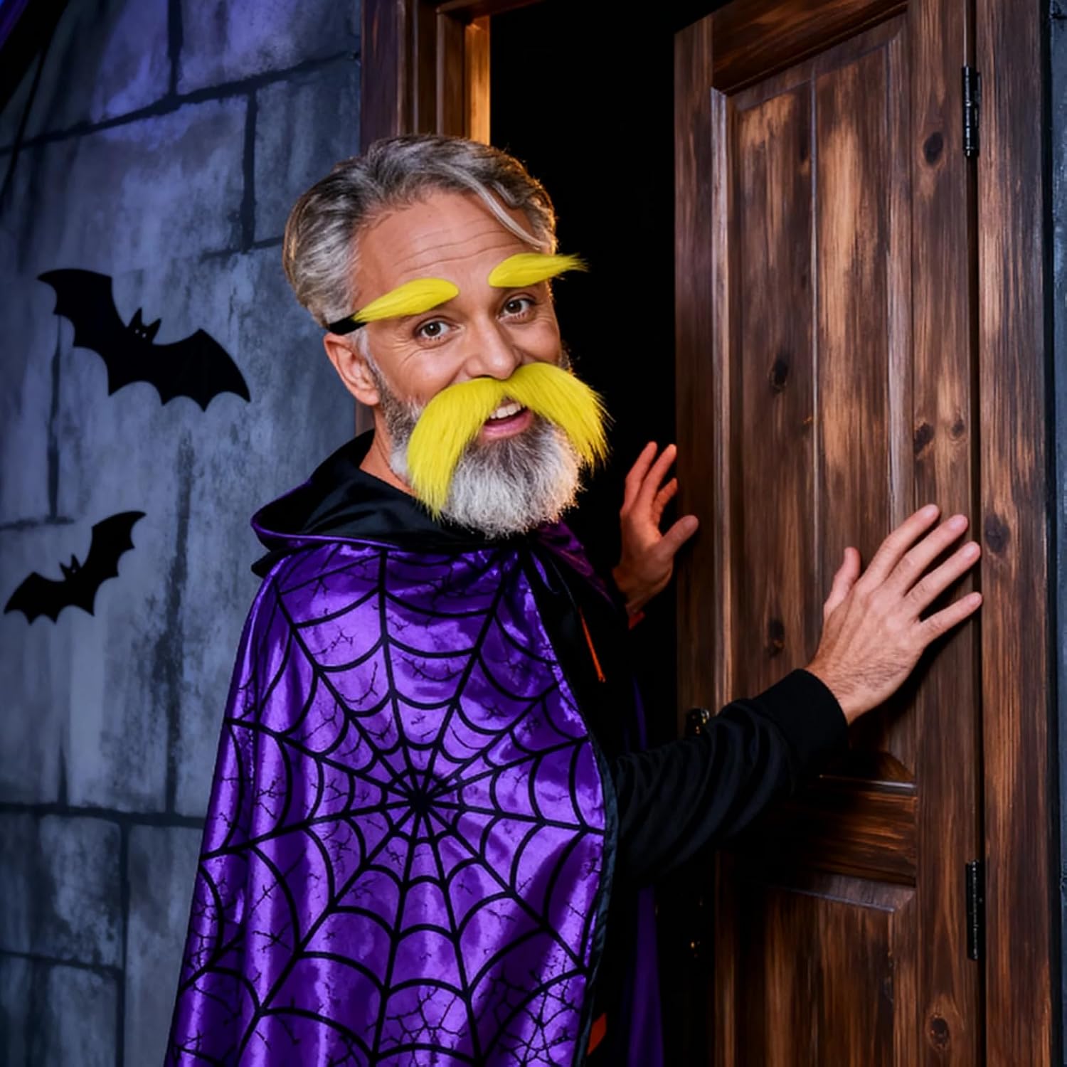 Yellow Mustache and Eyebrows Fake Beard With Glasses,Cosplay Halloween Costume Accessories Funny Party Favor Men Women image 5