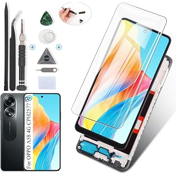 RongZy LCD Display for Oppo A58 4G Touchscreen and for Oppo A58 4G CPH2577 LCD Screen Replacement with Repair Tools Kit Black with Frame