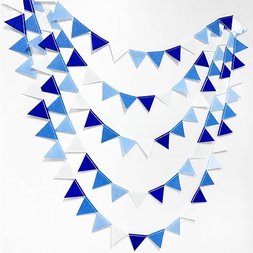 Decoraciones de fiesta azules de fieltro para colgar, triángulo, mini banderines banderines bandera para cumpleaños, boda, baby shower, despedida de