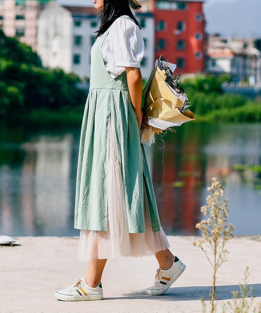 Amazon.com: NEWGEM Split Cotton Linen Apron Pinafore Dress