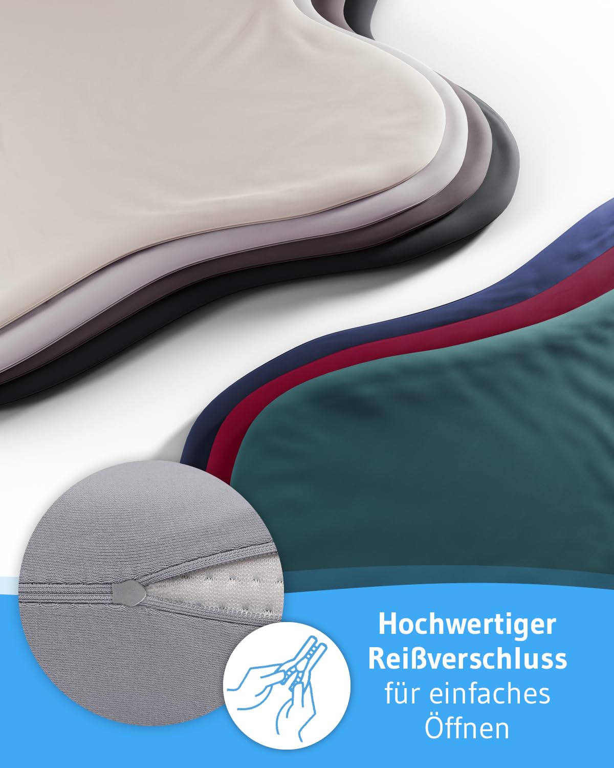 Kissenbezug Hellgrau Doppelpack, Perfekt für ACAMAR Seitenschläfer-Kissen, Mako-Baumwolle (Double Jersey), Bügelfrei & trocknergeeignet, Kissenhüllen 2er Set mit Reißverschluss, Oeko-Tex Zertifiziert