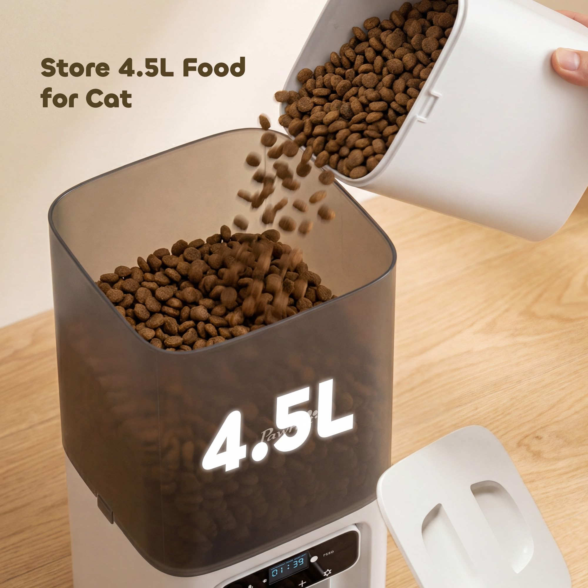 Comedero automático para gatos PawHut, dispensador de comida para gatos de 4,5 l con temporizador para hasta 6 comidas al día, grabadora de voz de 10 segundos, comedero automático programable con