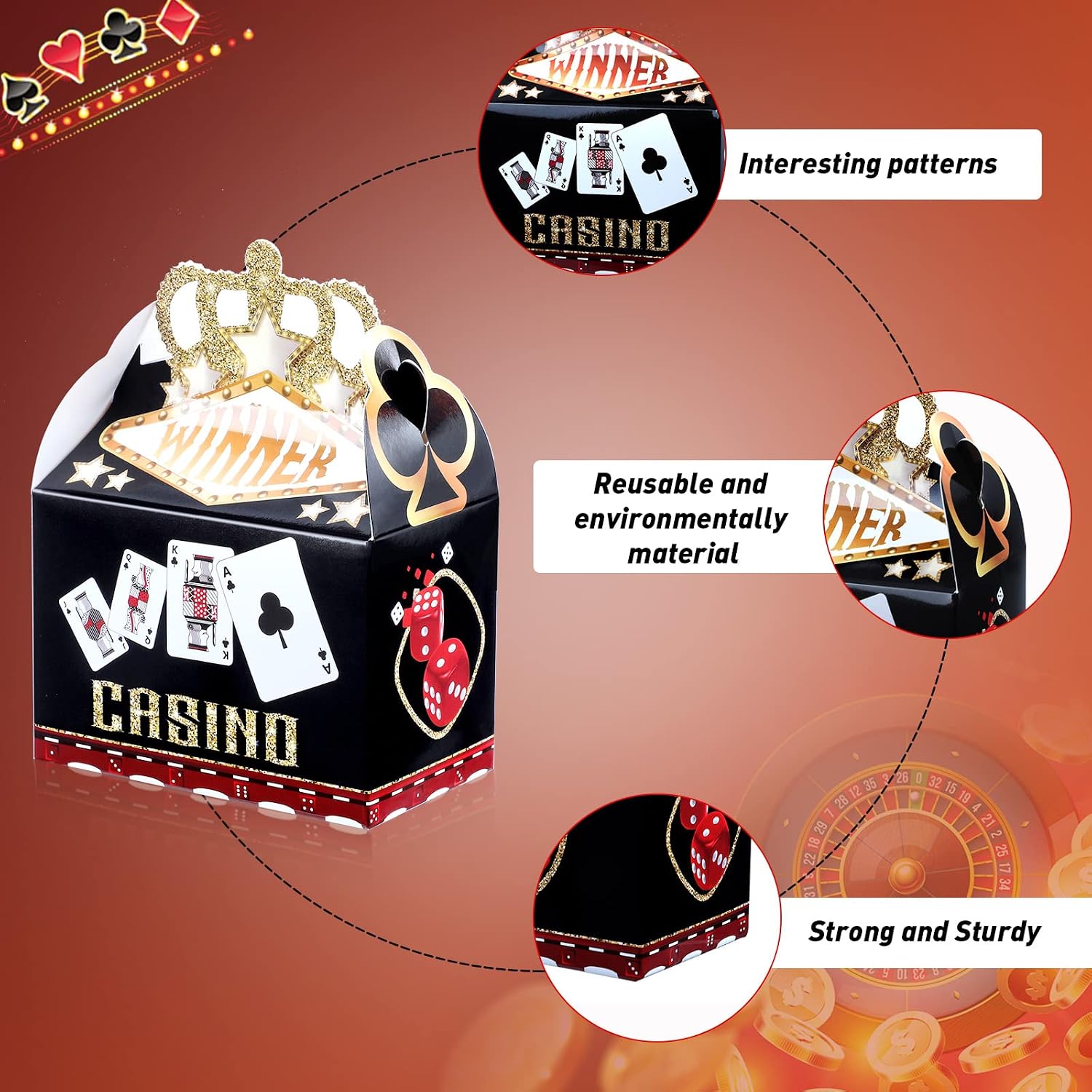 Zonon 40 Pcs Casino Party Favor Boxes, Poker Crown Design Game Night image 3