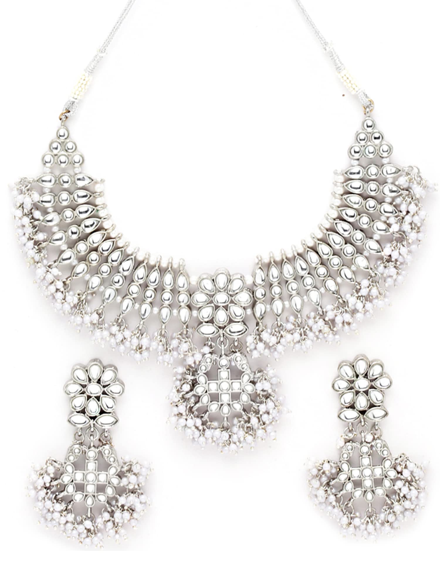 Karatcart Oxidised Silver Tassel Pearl Kundan Choker Necklace Set for Women (B0B1DS4XMM) Amazon Price History, Amazon Price Tracker