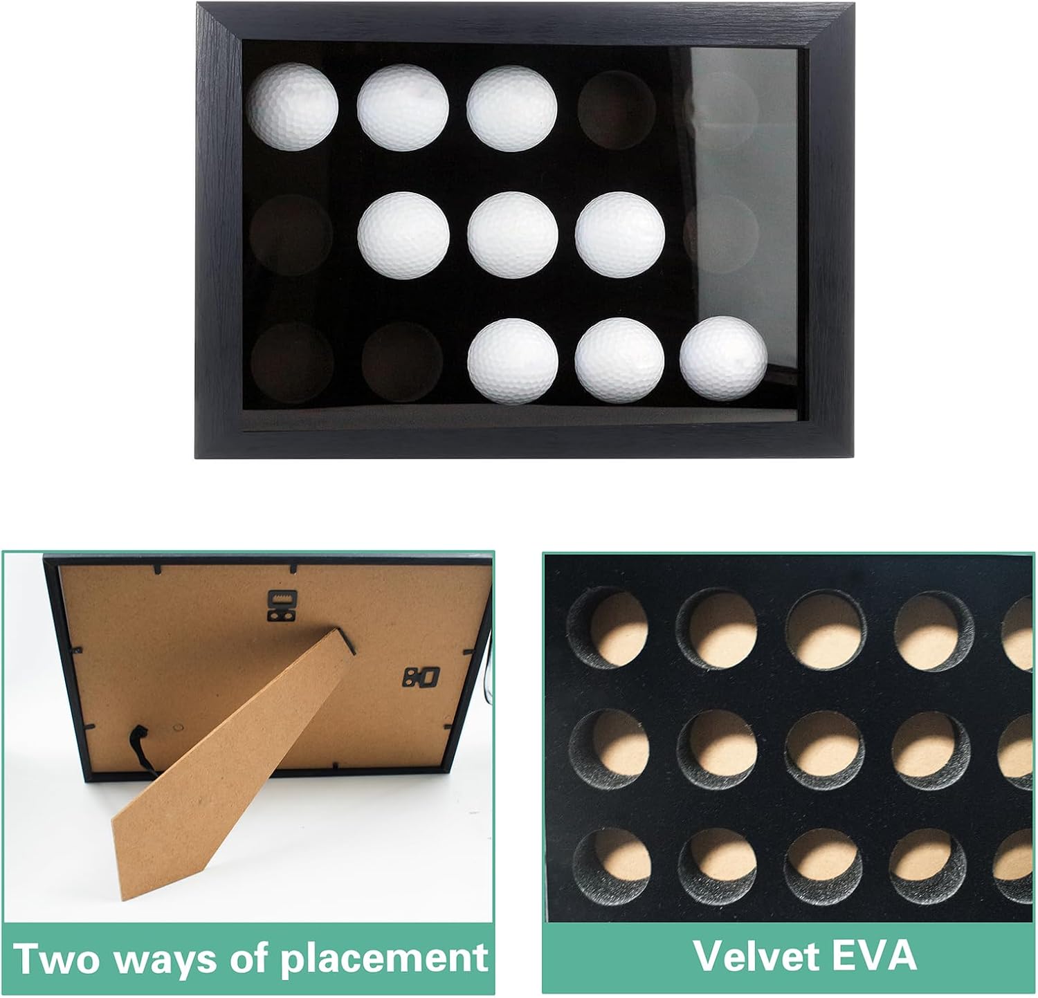 Golf Balls Display Case with EVA Foam Protection, Wall Mount & Desktop Golf Ball Holder Display Case Shadow Box Hold up 15 for Collector, 12.3 x 8.86 x 2.56 Inch