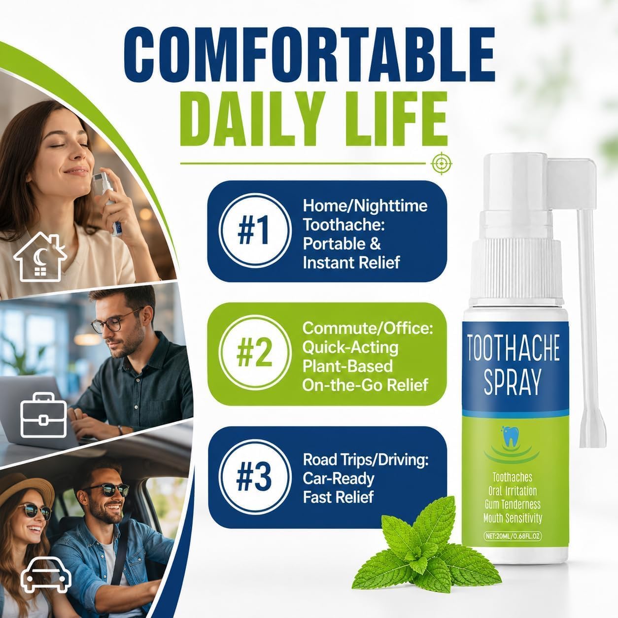 Toothache Spray for Adults – Soothes Swollen Gums and Sensitive Teeth, Provides Tooth & Gum Discomfort Relief, Herbal Oral Care Infused with Clove, Mint & Wintergreen Oils, 20ml - #ModelRNV