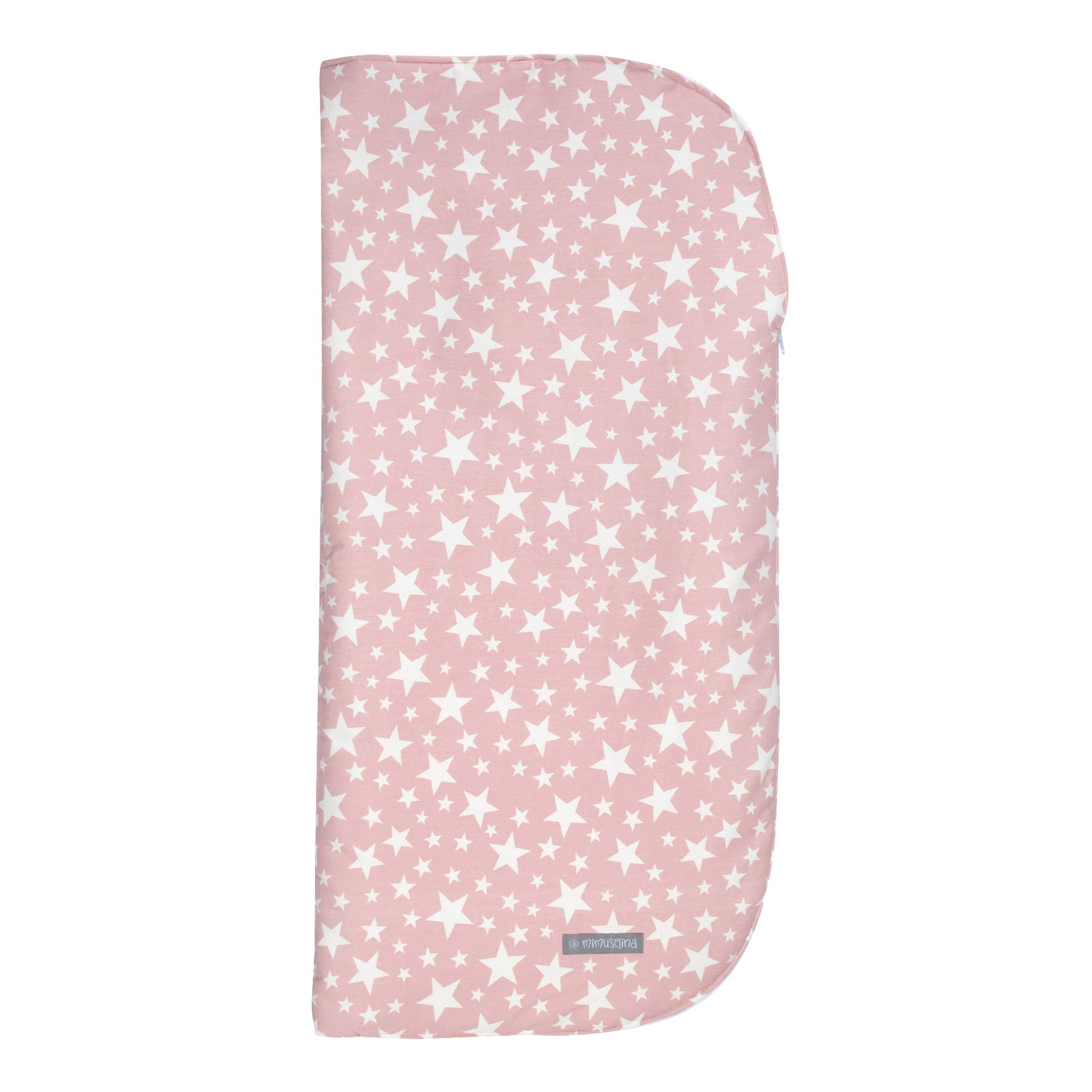 MIMUSELINA Baby Sleeping Bag | Baby Swaddle Wrap for Cot, Pram and Nest | Lightweight Baby Blanket with Zip | Zip Open: 93x93 cm | Zip Closed: 93x46cm Pink Stars