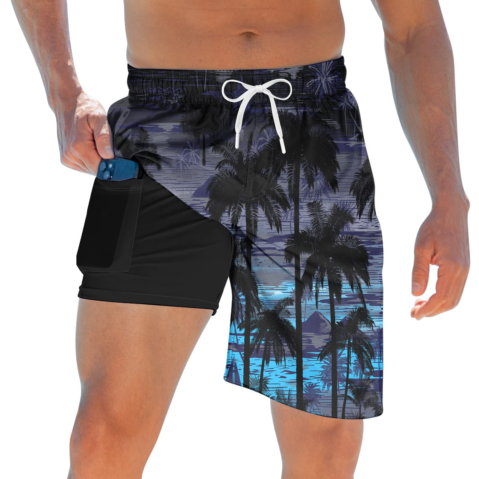 TUONROAD Mens Swim Trunks with Compression Liner 2 in 1 Board Shorts 9 Inch Quick Dry Swimming Trunks with Pockets
