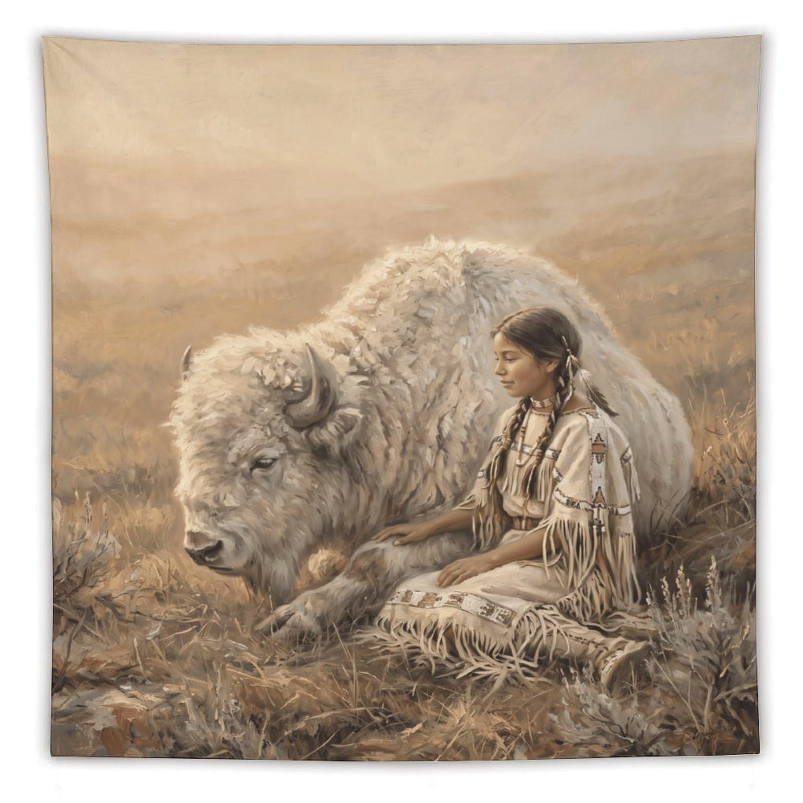 H3B8U2Y5 White Buffalo Woman Prairie Wall Tapestry, Native Legend