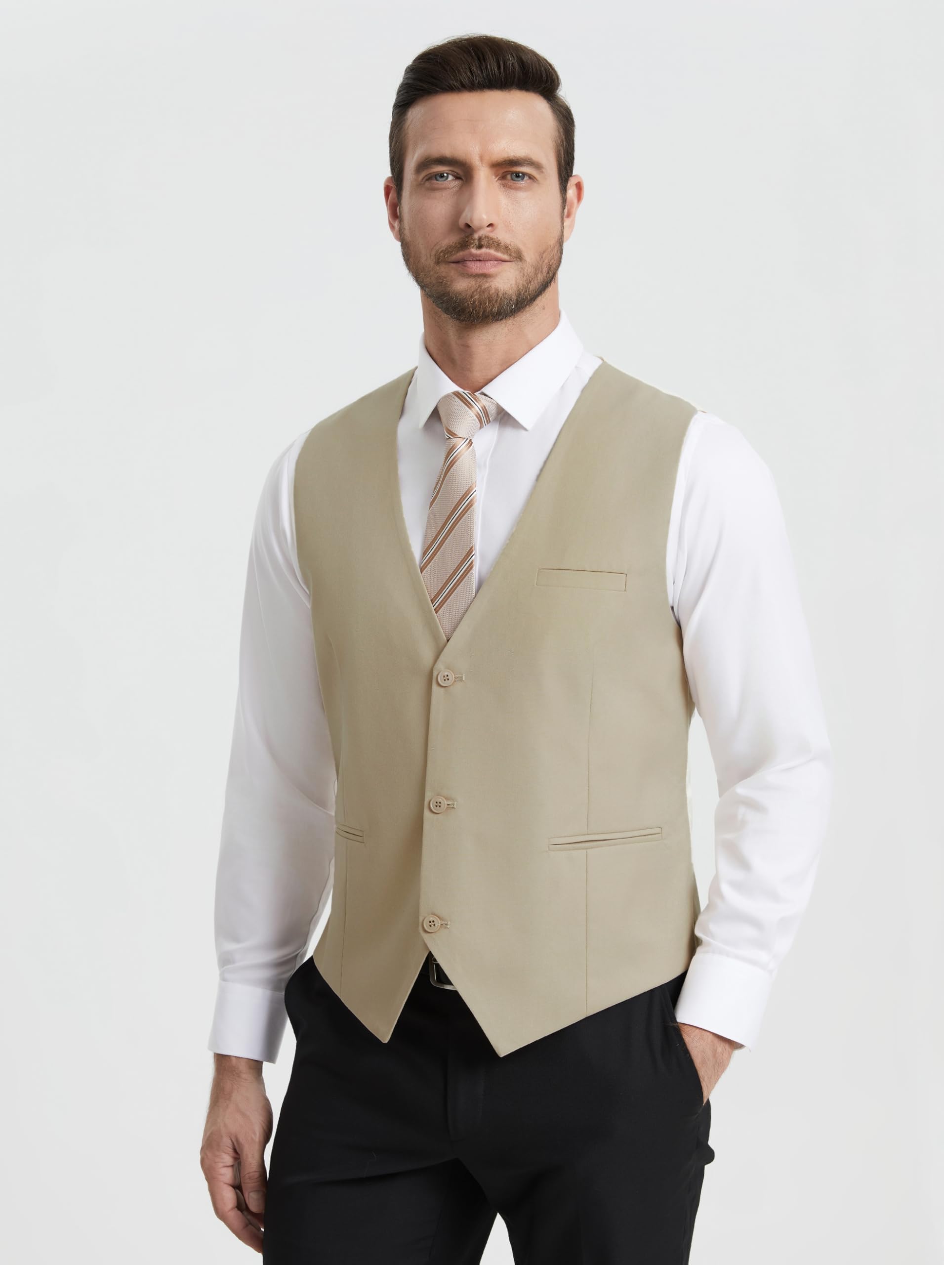HISDERN Chaleco Traje Hombre Elegante Formal Clásico Color Liso Ajustable Chalecos de Vestir Hombre con 3 Botones Bolsillo para Boda Ceremonias Fiesta Negocio Eventos Regular Fit S-4XL