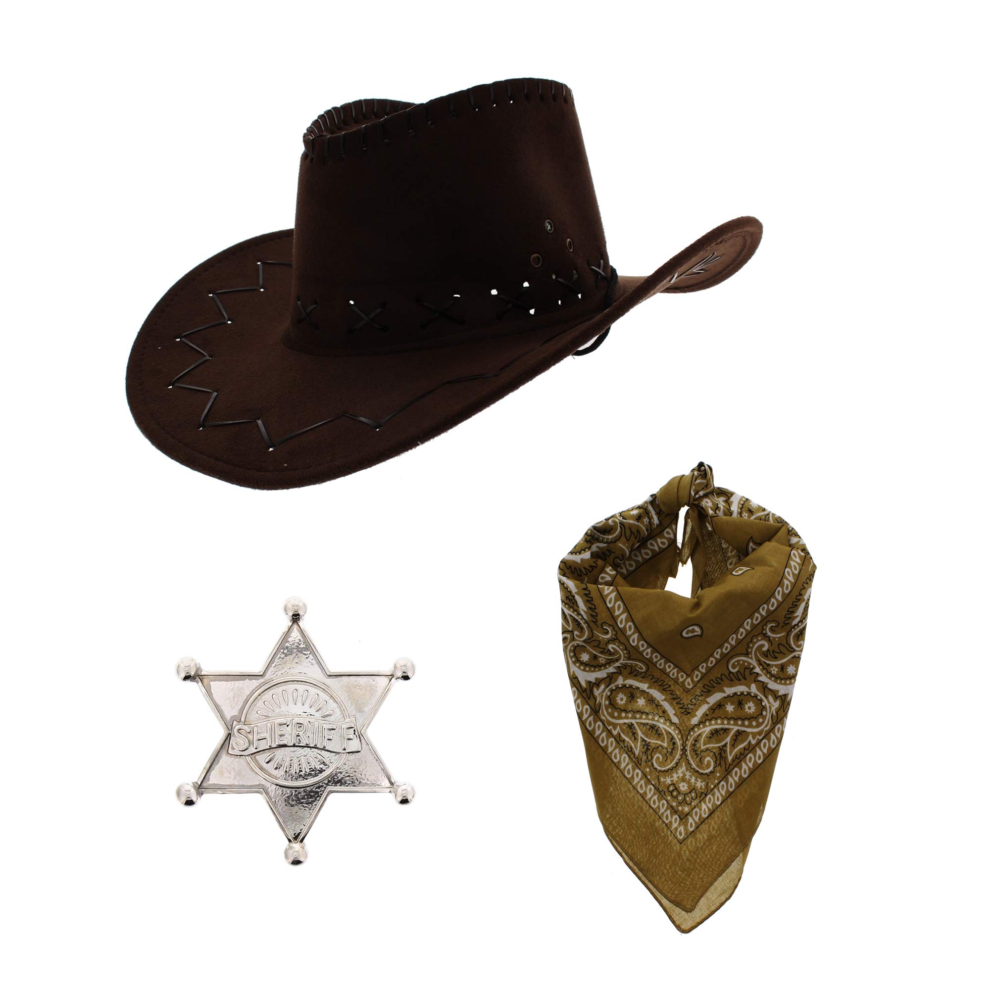 Zac's Alter Ego Fancy Dress Cowboy Sheriff Badge, Hat & Bandana/Neckerchief Set