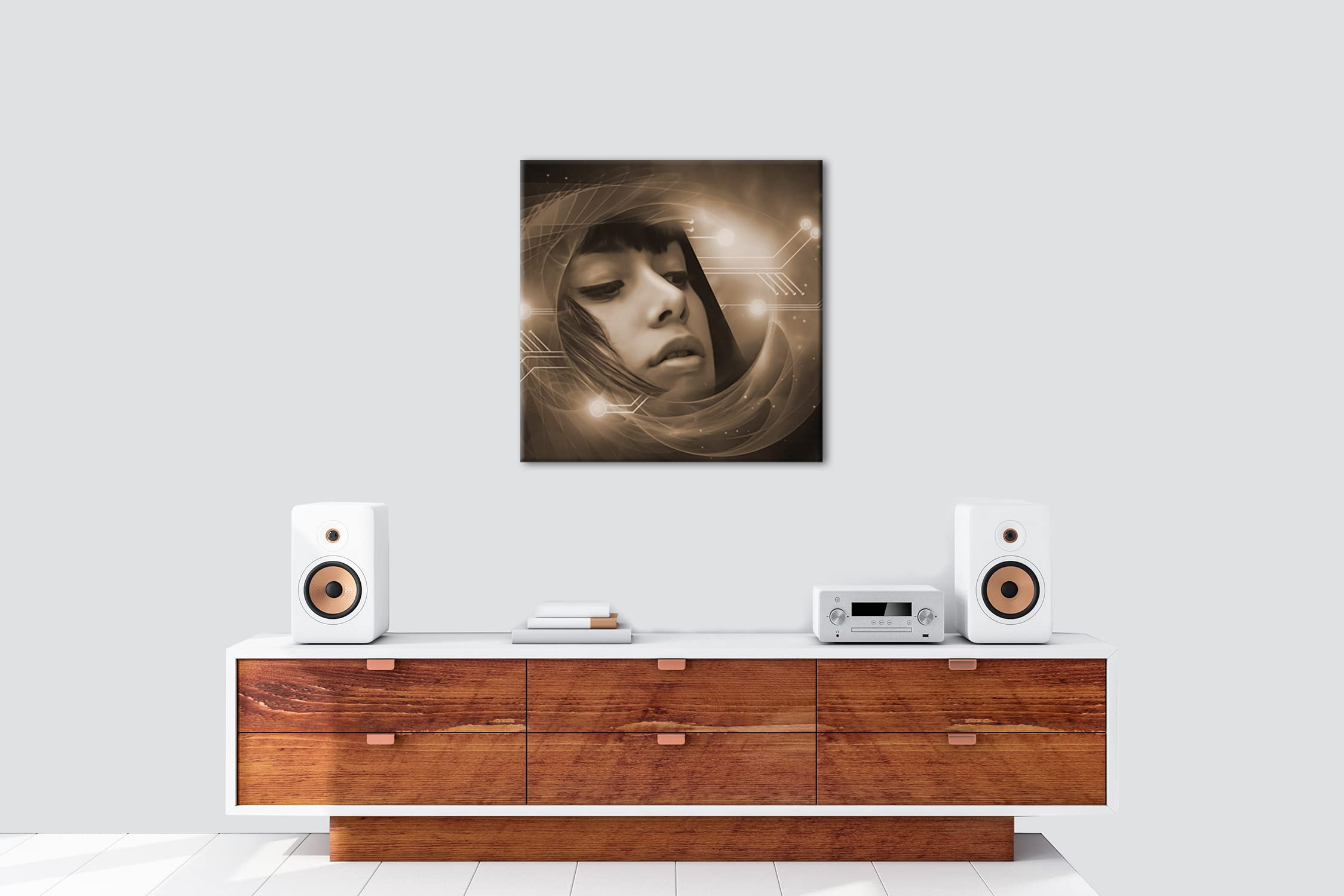 Fotomural con efecto de ciencia ficción de mundo sepia (70 x 70 cm)