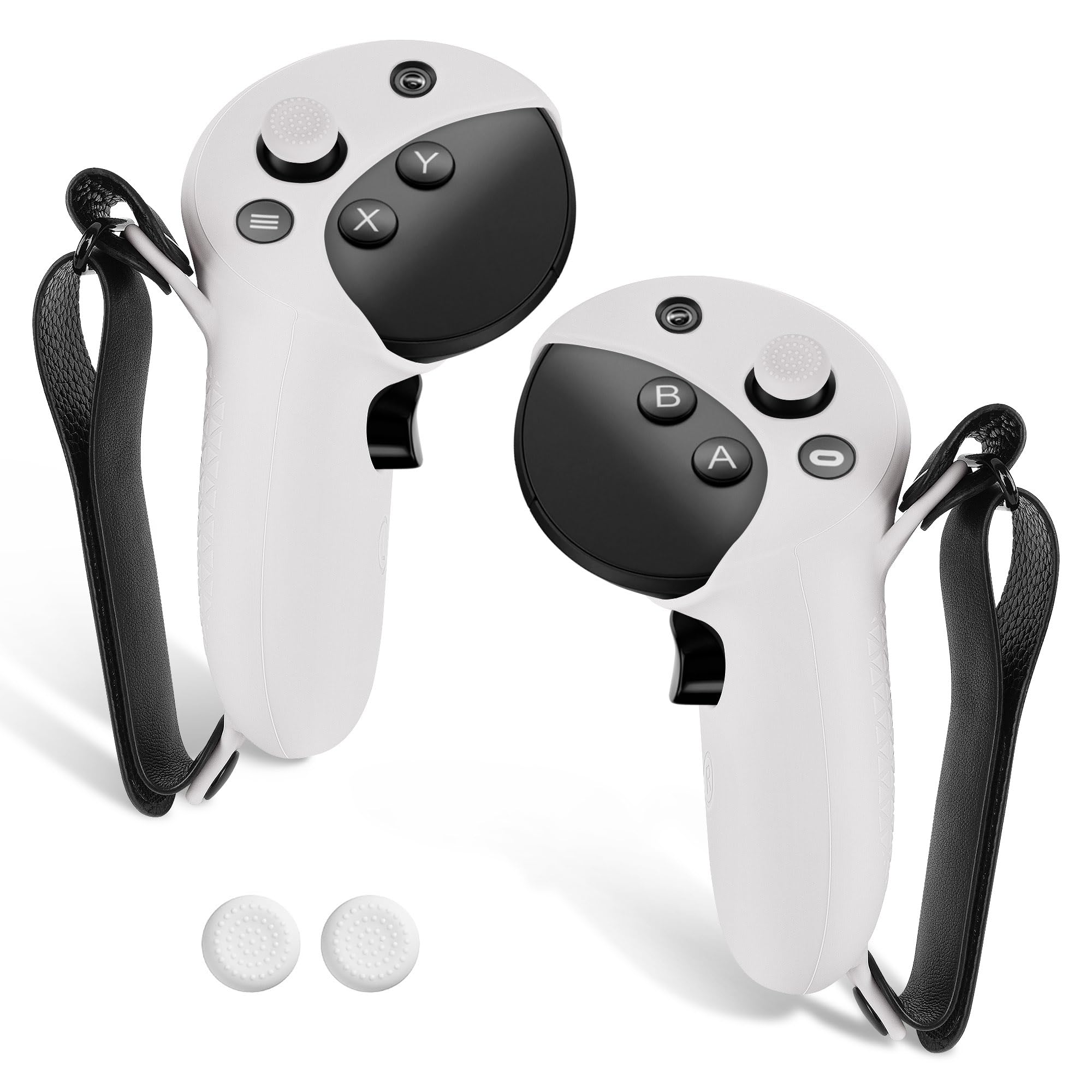 Geekria Silicone Controller Cover Compatible with Meta Quest Pro, Anti-Throw Handle Sleeve Gaming Accessories, Adjustable Wrist Knuckle, Thumb Caps (White, 1 Pair)-image-4