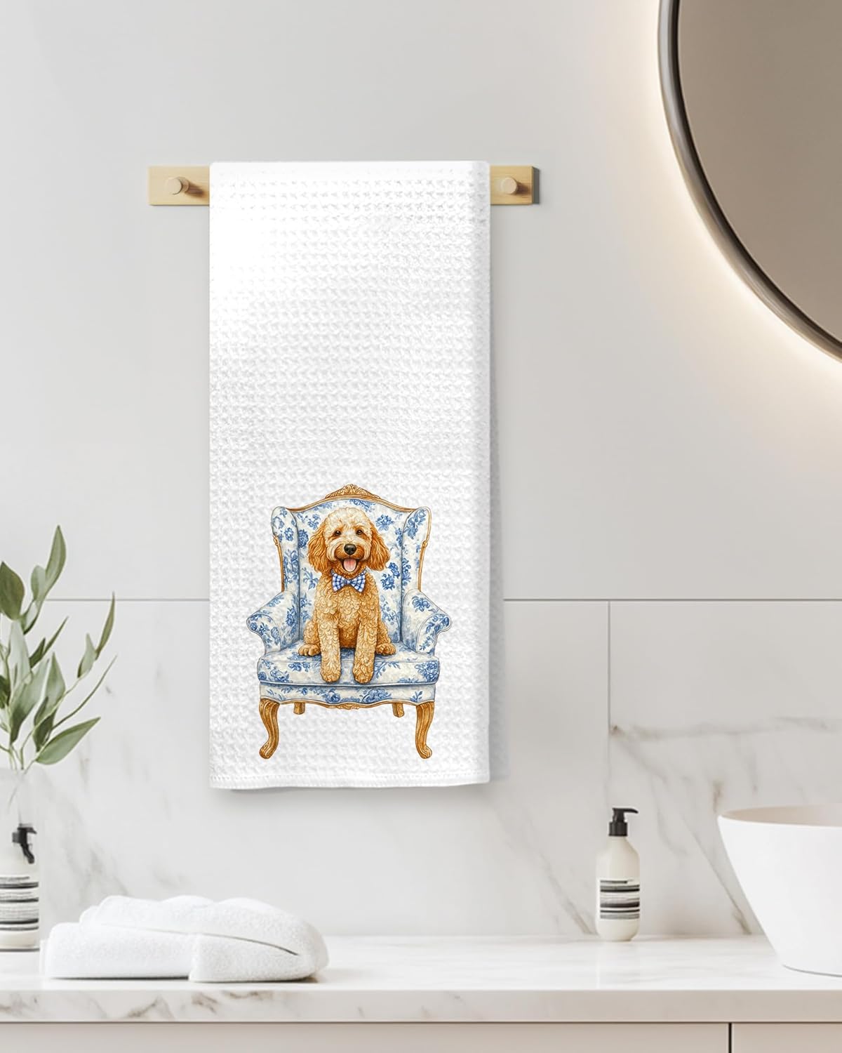 Chinoiserie Cockapoo Dog Kitchen Towels, Gifts for Dog Lovers Women Hand Towels for Bathroom, Blue and White Grand Millenial Cockapoo Dish Tea Towels for Kitchen Decor, 16x24 Inch - Image 3