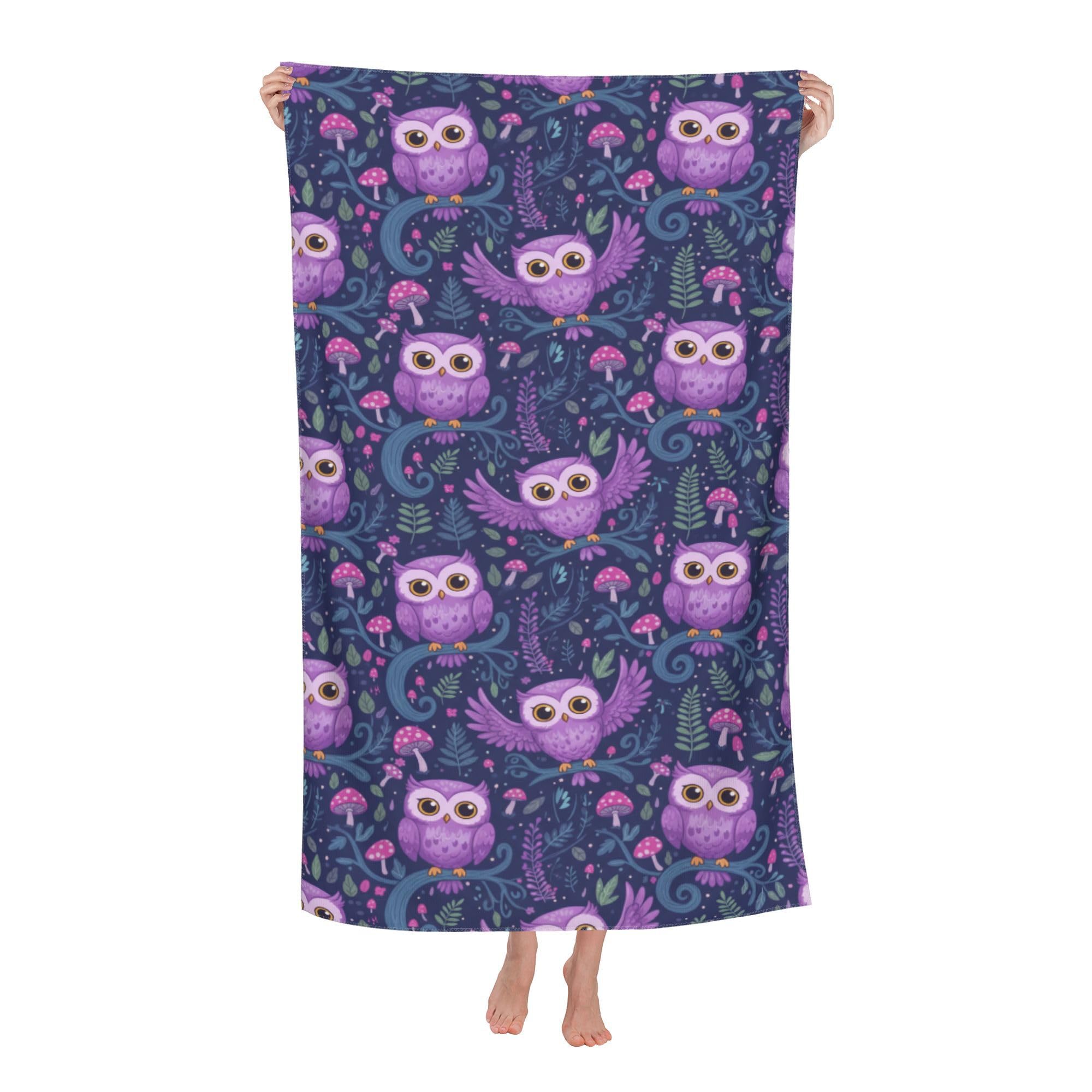 peiyeety Purple Owl Soft Bath Towels Absorbent Bathroom Towel for Beach Hotel Gym Spa Shower