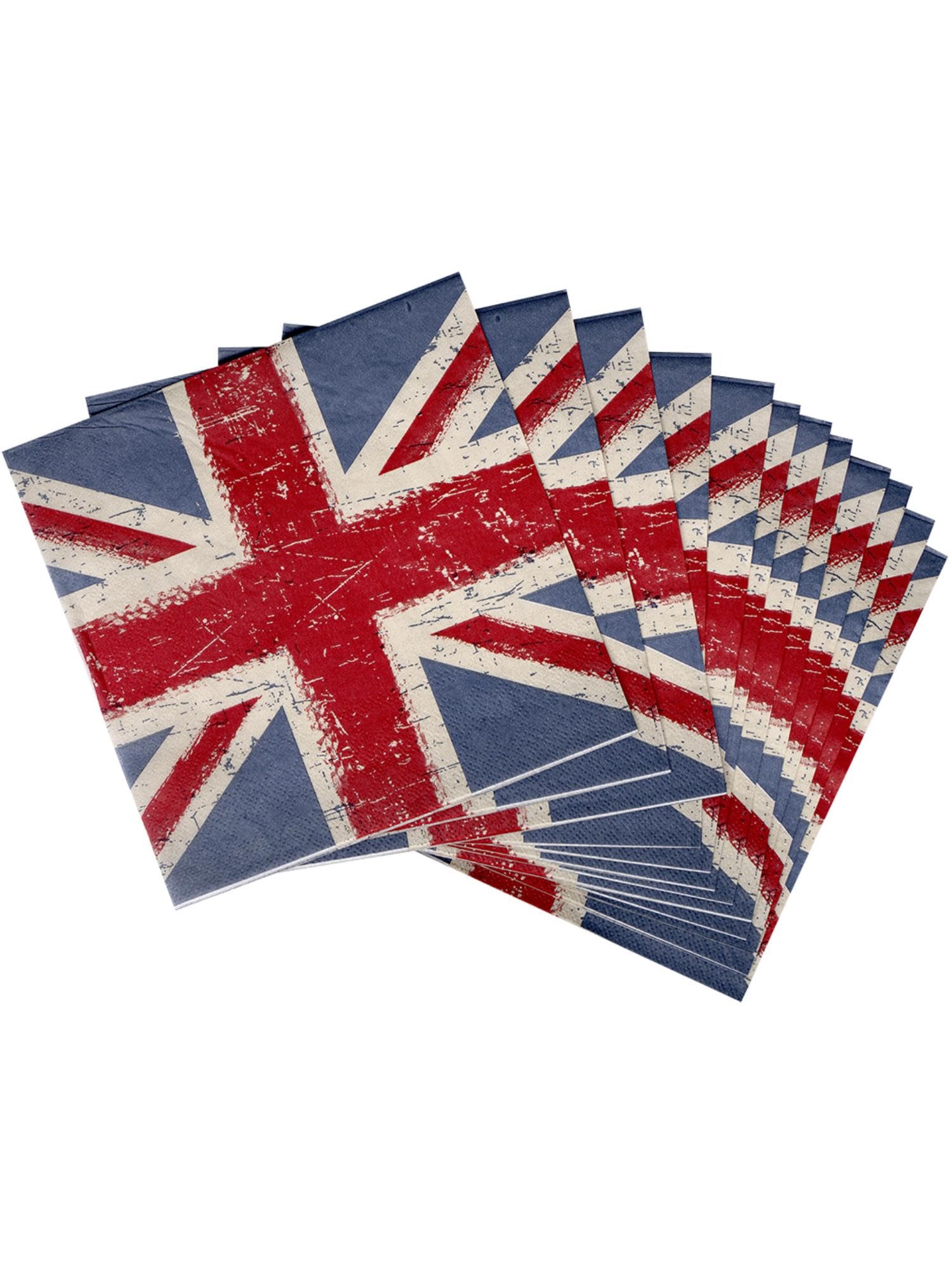 Smiffys Union Jack Vintage Style Print Paper Napkins 16 Pack, 33 x 33cm, Union Jack Fancy Dress, Union Jack Dress Up Party Goods