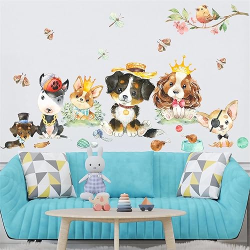 Miniatura 5 de Calcomanías de pared de lindos cachorros, diseño de perro de dibujos animados de sacinora para bricolaje, Border Collie, Corgi, caniche, Shih Tzu,