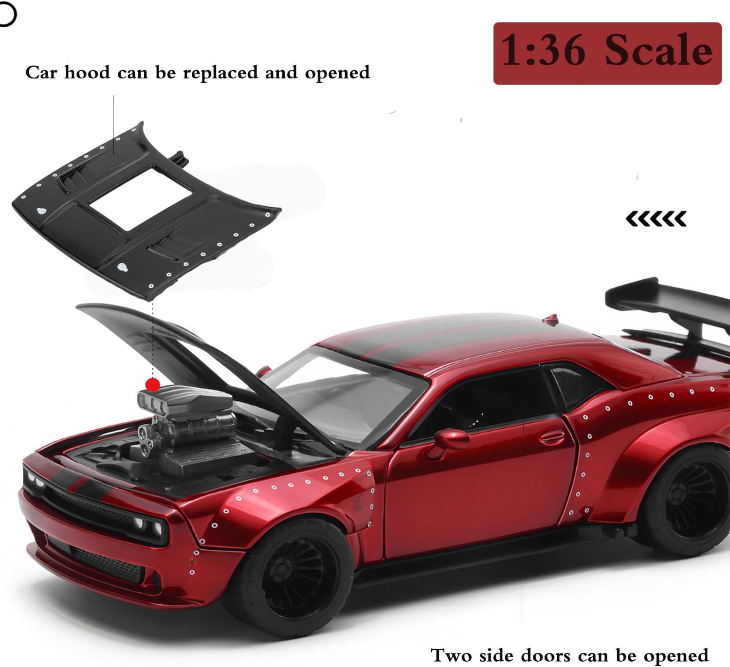 Hellcat DIY Disassembly Toy Car 1:36 Challenger SRT Building Kit for Kids Ages 3+ Diecast Model Cars with Open Doors STEM Learning Gift for Boys Girls Ages 4-7(Red)