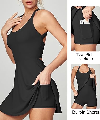 Miniatura 4 de Heathyoga Vestido de tenis con pantalones cortos integrados y brasier atlético para mujer, vestido de entrenamiento de golf trenzado de verano