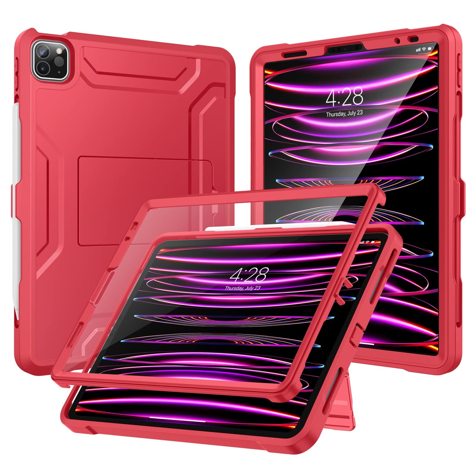 Soke Case for iPad Pro 11 Inch 2022/2021/2020/2018/iPad Air 5th/4th Generation,Built-in Screen Protector - Support 2nd Apple Pencil Charging - Heavy Duty Rugged Protective Kickstand Case - Red