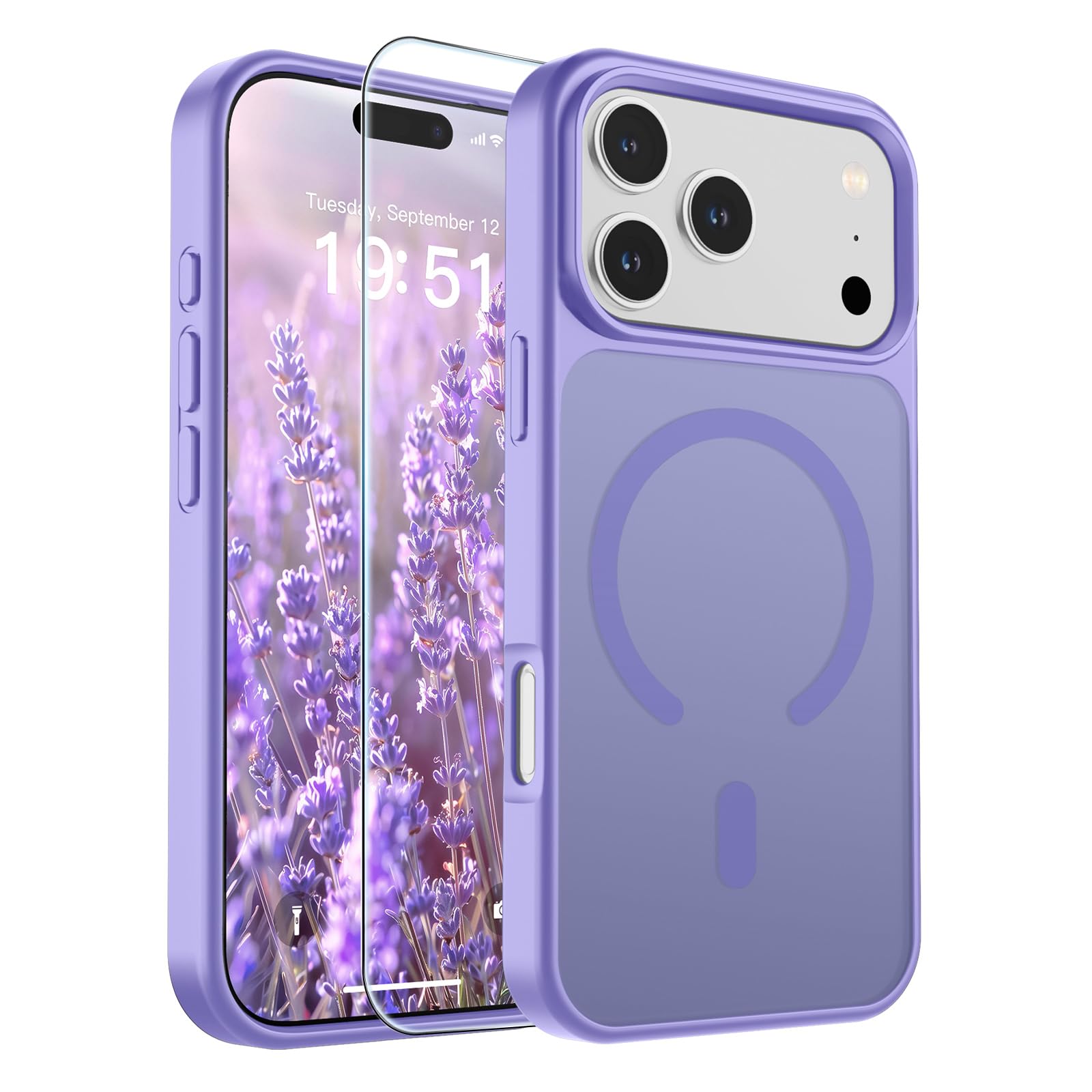 SUPFINE Magnetic for iPhone 17 Pro Case Purple | With Screen Protector, Translucent Matte, Compatible with MagSafe, Military Grade Drop Proof, Rugged Shockproof Protective