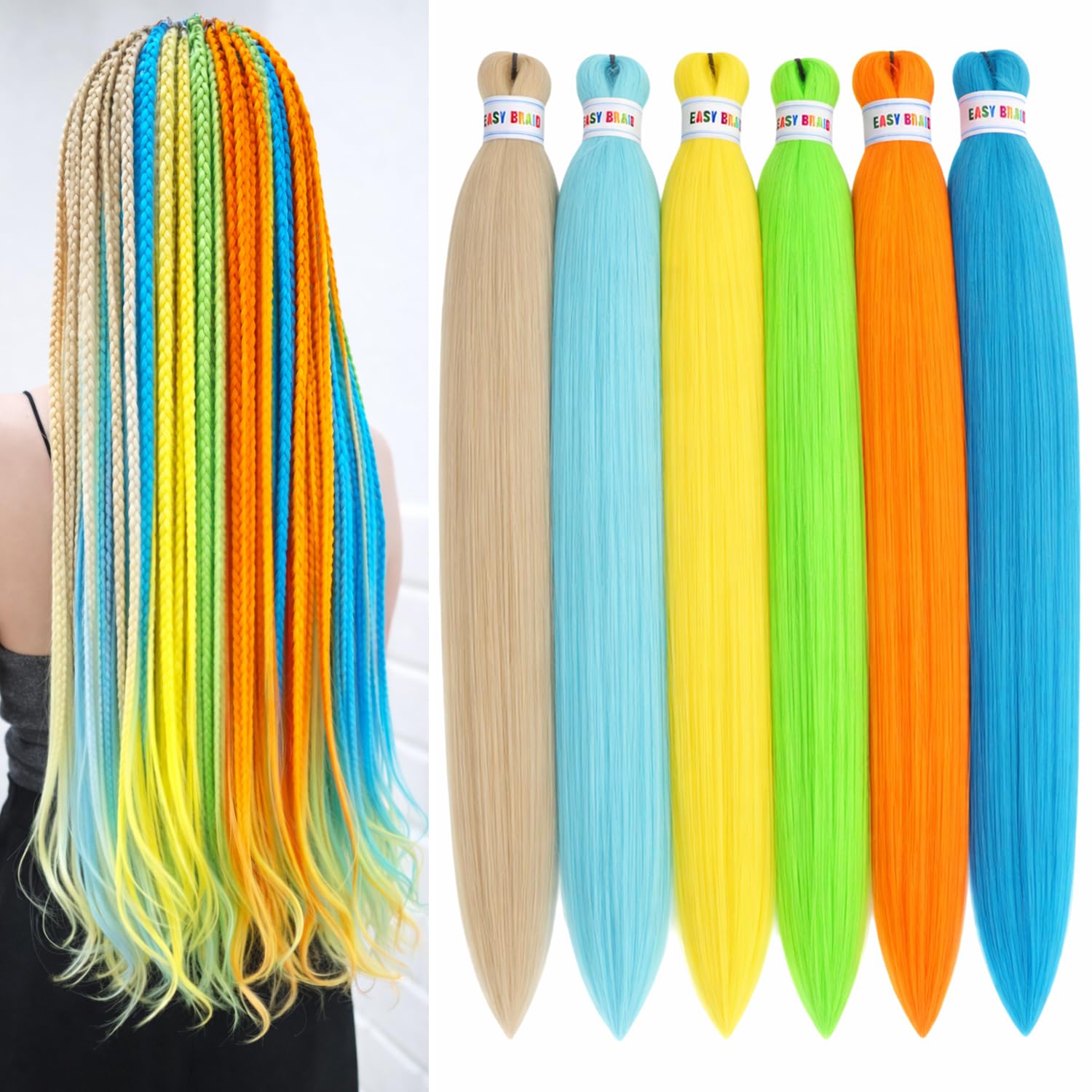 Pre Stretched Braiding Hair 26inch Colored Hair Extensions for Braids 6pcs Knotless Multi Color Braiding Hair Prestretched for Women