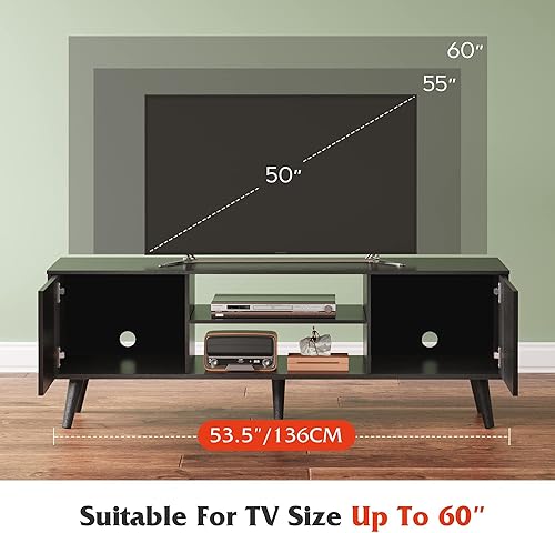 Miniatura 14 de WLIVE Soporte de TV para TV de 55 y 60 pulgadas, moderno centro de entretenimiento con armarios de almacenamiento, mesa consola de TV de mediados de