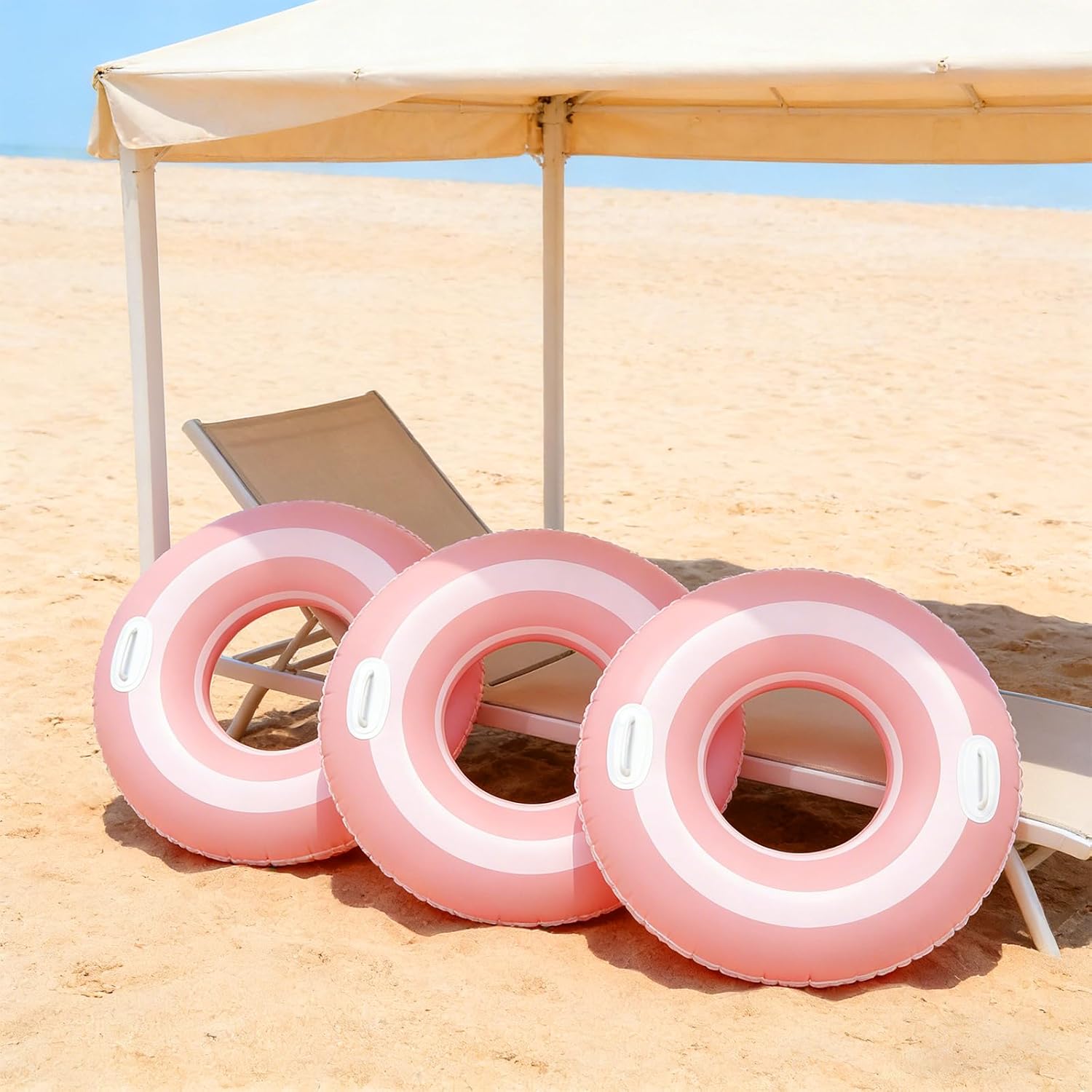 Giant Pool Floats for Adults- 2 Pcs Classic Striped Inflatable Pool Floats with Handles-Extra Large Floaties Pool Tubes Swimming Rings Pool Loungers for Adult Teen
