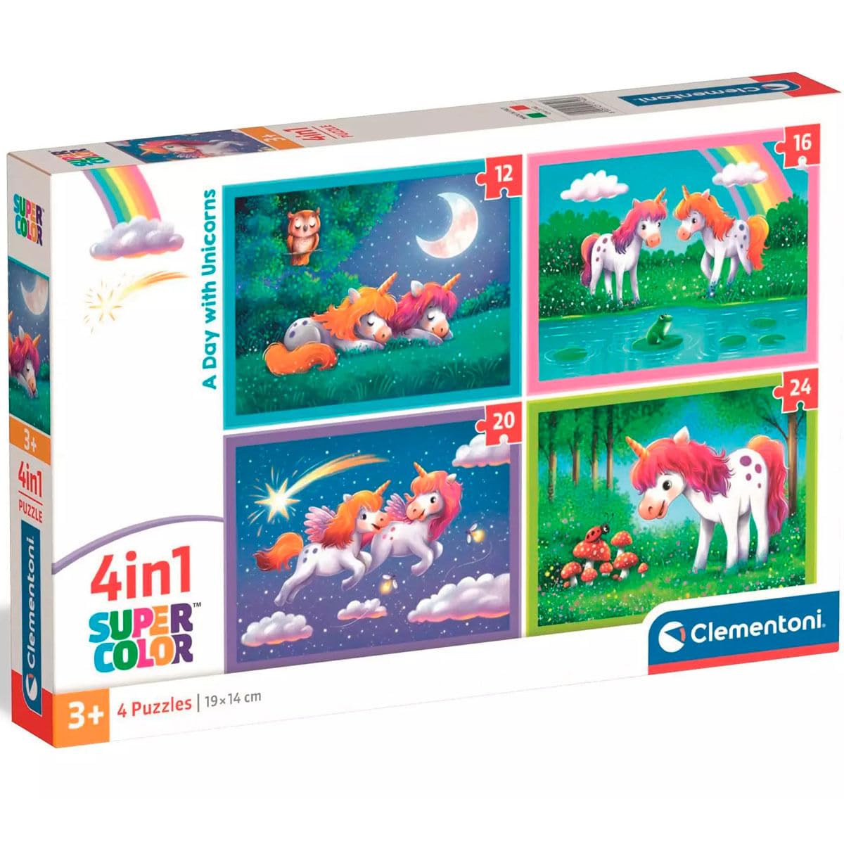 Clementoni Jigsaw Puzzle 4in1 A Day with Unicorns, Puzzle for Kids 3+ Years, Made in Italy, 21740