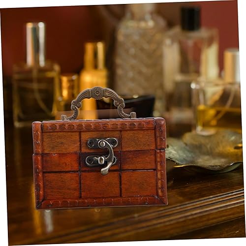 Miniatura 5 de Pequeño cofre del tesoro de madera hecho a mano con hebilla, pequeño joyero de viaje, caja de madera pequeña con tapa, caja de madera