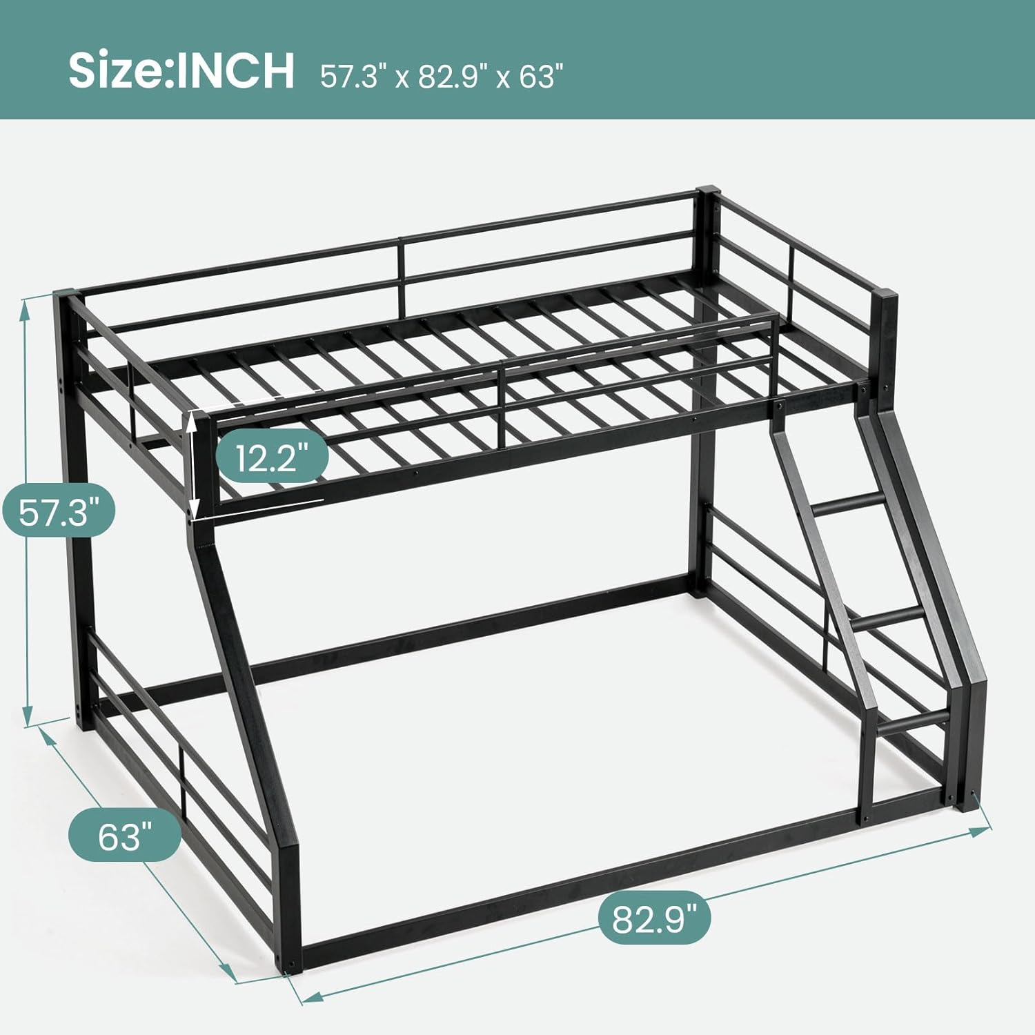 Mixcous Twin XL Over Queen Bunk Bed dimensions