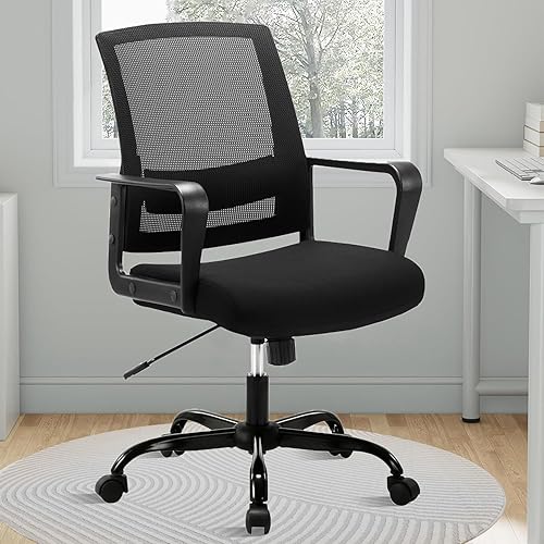 Miniatura 2 de CLATINA Silla de oficina, ergonómicas de respaldo medio, silla de computadora de malla rodante con soporte lumbar ejecutivo y diseño de altura