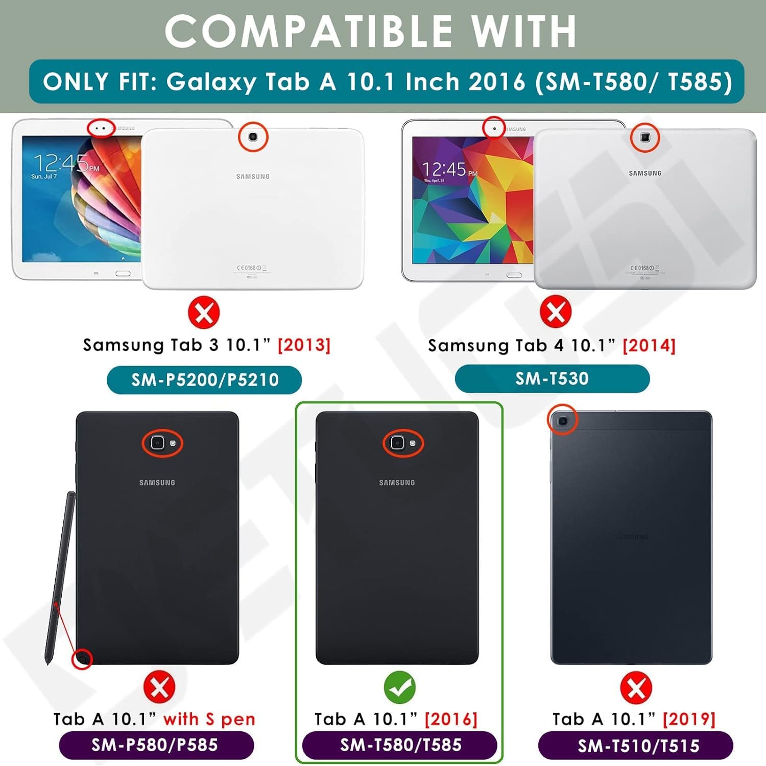 Caseous 360 Degree Rotating Stand Synthetic Leather Folio Flip Cover for Samsung Galaxy Tab A 10.1 inch SM-T580/T585/T587 (Black) — Amazon image 2