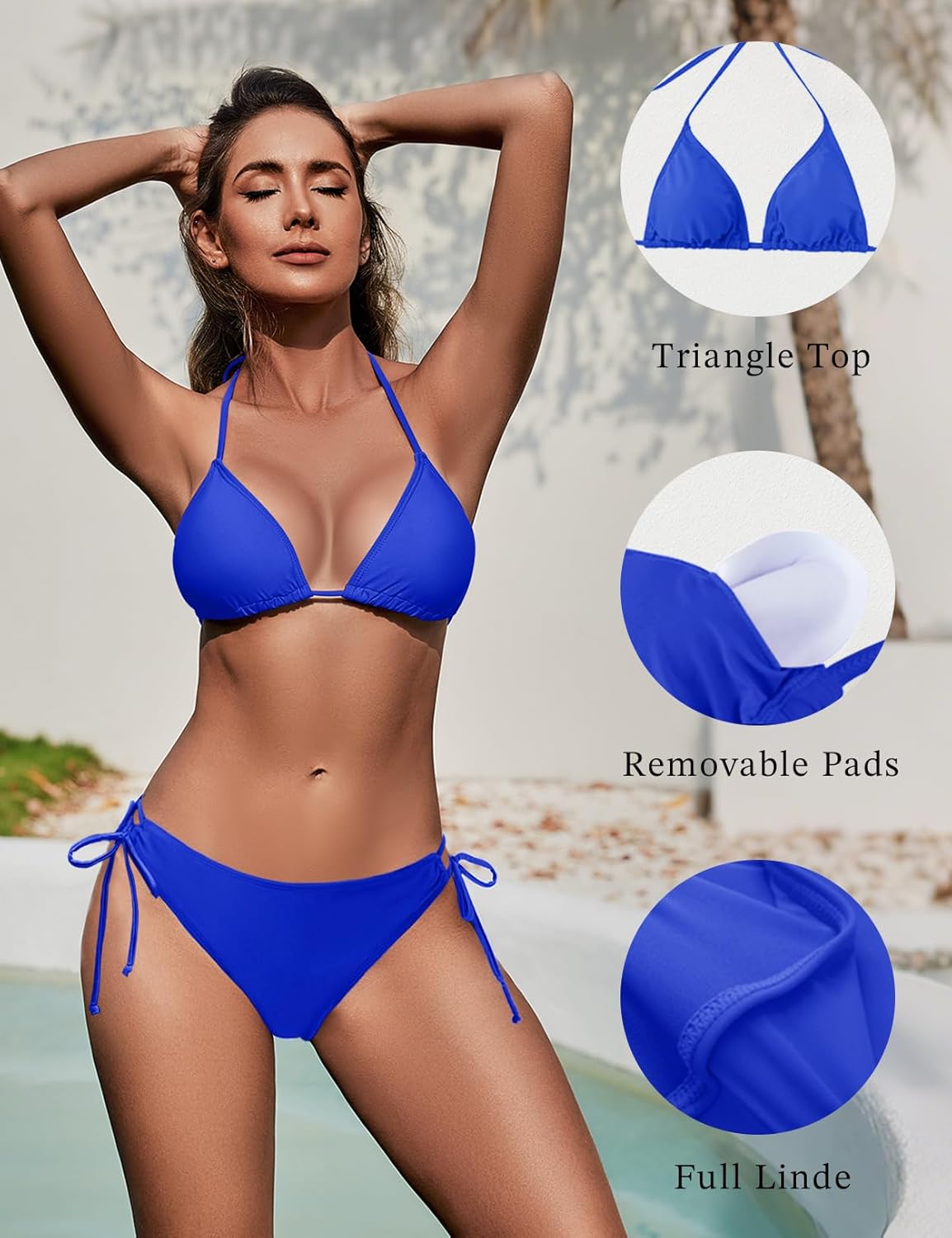 Women's Triangle Bikini Top String Push up Padded Halter Bathing Suit Top - Image 4