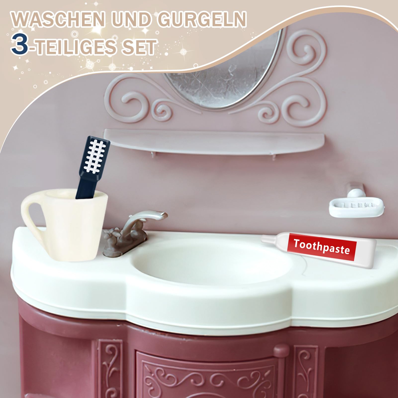 VDSOW Wichtel Zubehör Set - 27 Teile Miniatur-Küche Mit Lichterkette Für Puppenhaus