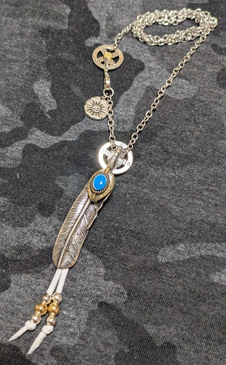キムタク仕様★上金ターコイズフェザー★メディスンホイール★イーグルフック★シルバー細丸チェーン★★★