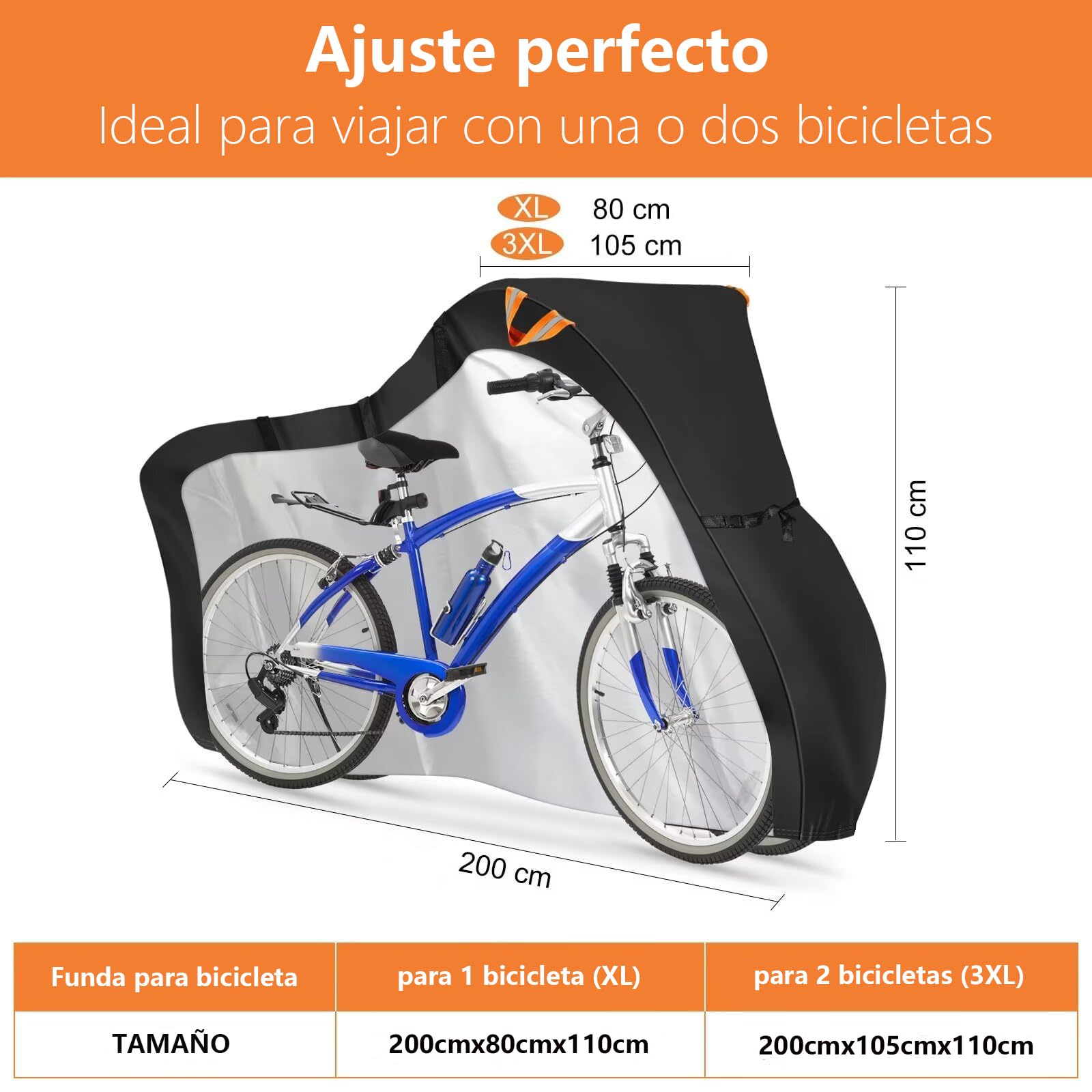 COTOP Funda protectora de autocaravana para bicicletas, funda bicicleta 600D impermeable para transporte, robusta funda de bicicleta Oxford portabicicletas trasera